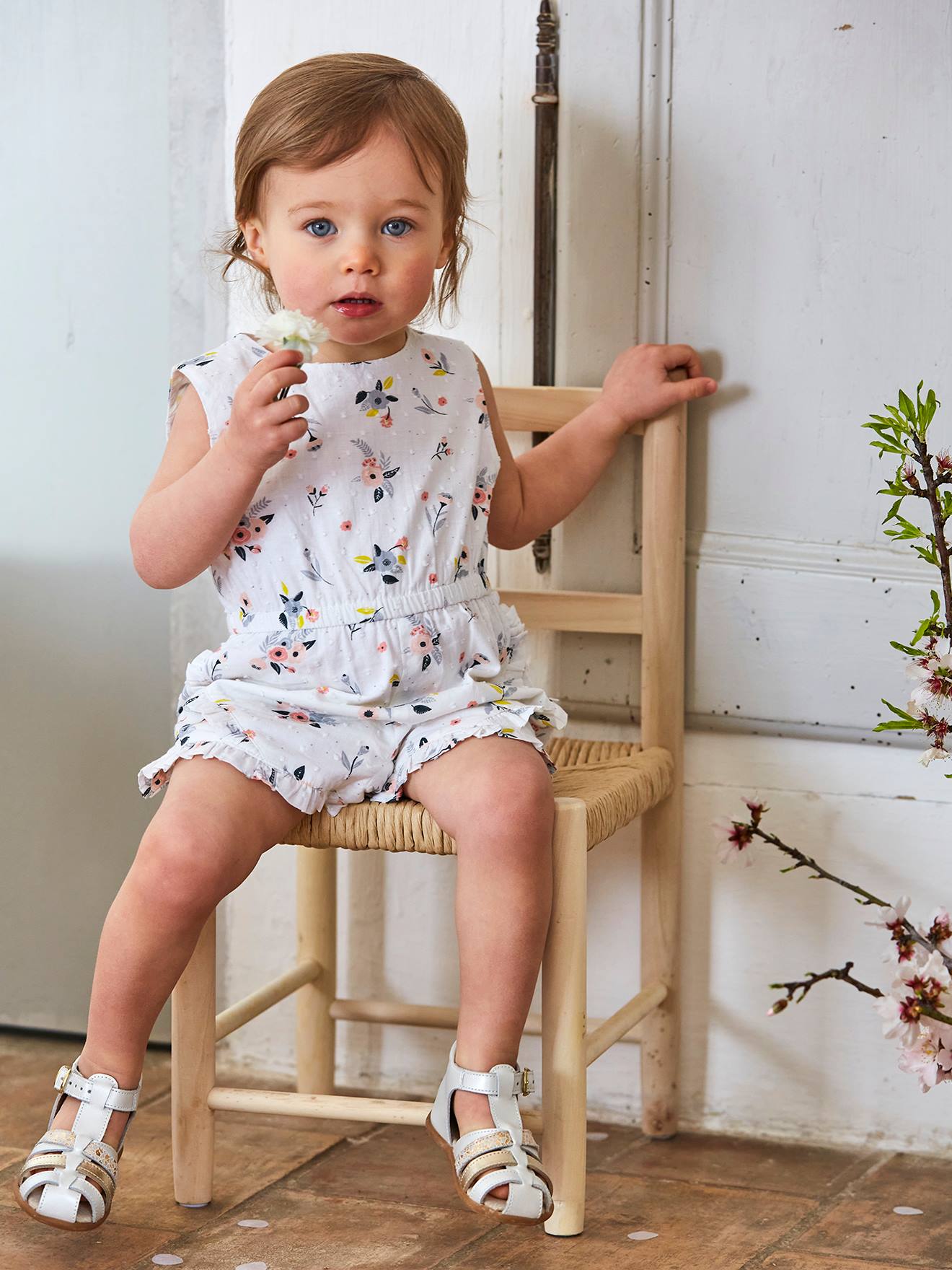 Sandales cuir bébé premiers pas bleu pâle