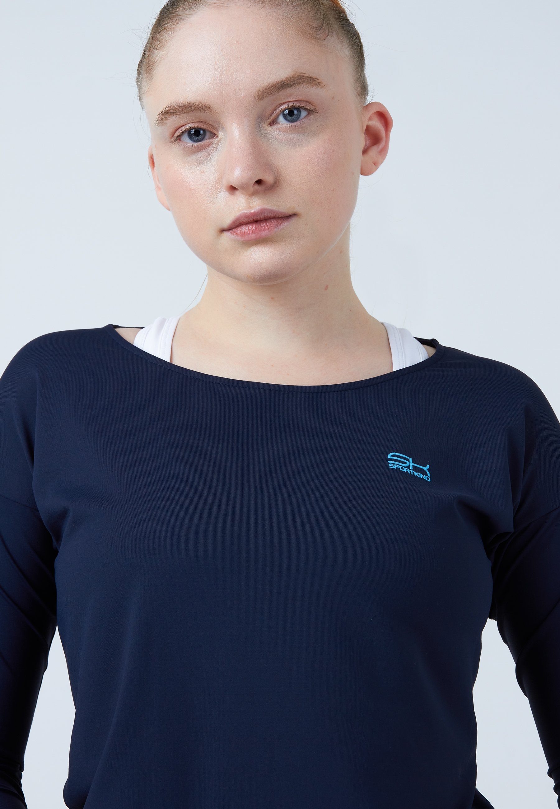 SPORTKIND Funktionsshirt Tennis 3/4 Loose Fit Shirt Mädchen & Damen navy blau