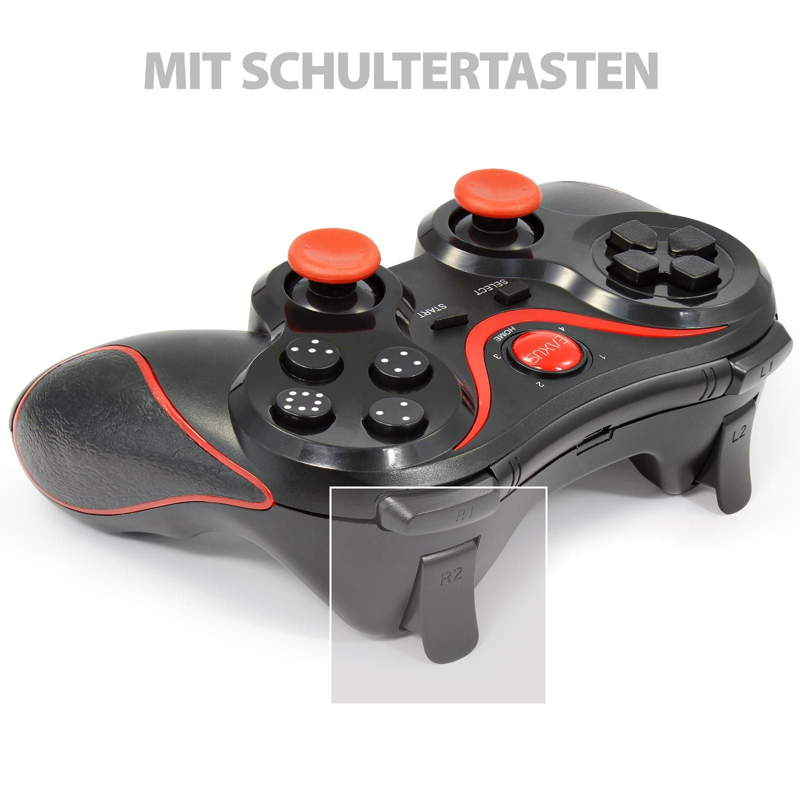EAXUS Bluetooth Gamepad für Fire TV, Smartphone, Android, Google TV & Co. Controller (inkl. Smartphone-Halterung, Auch für Cloud Gaming, Handy & VR)
