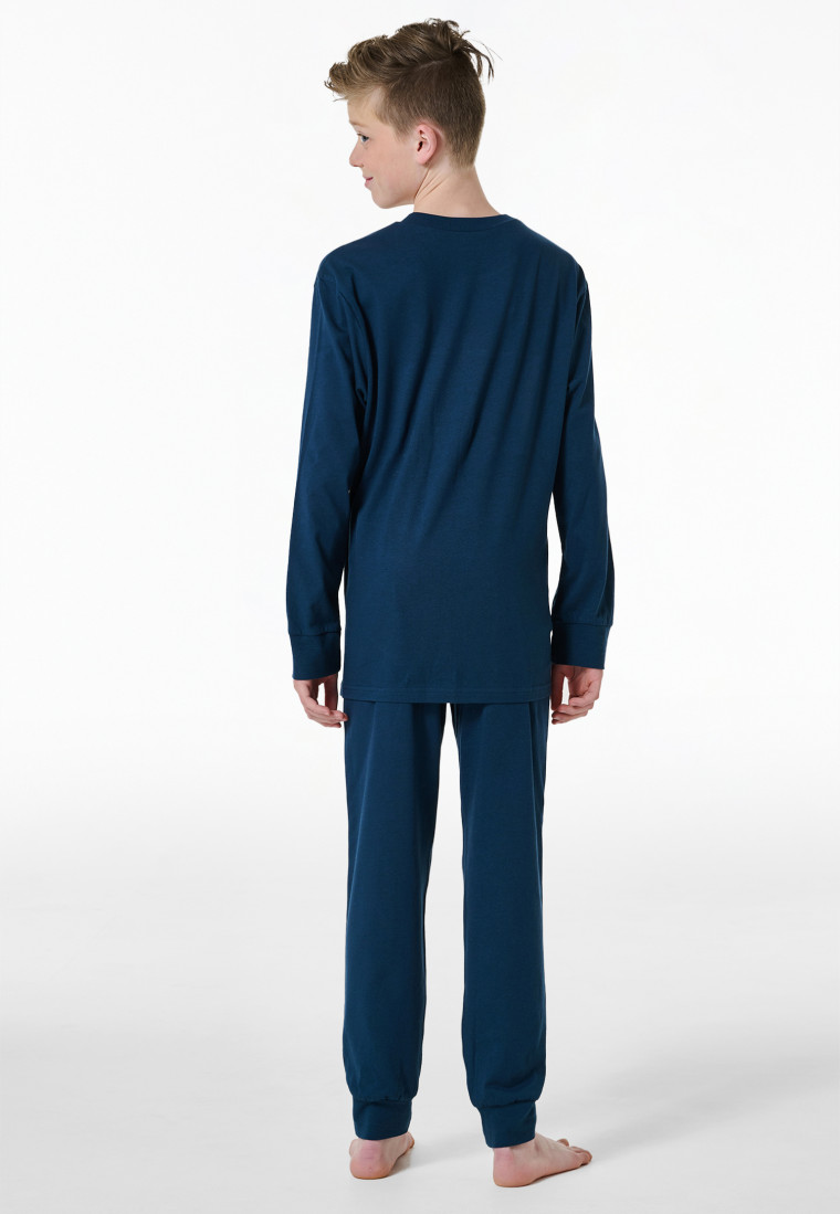 Schlafanzug lang Motivdruck blau - Nightwear
