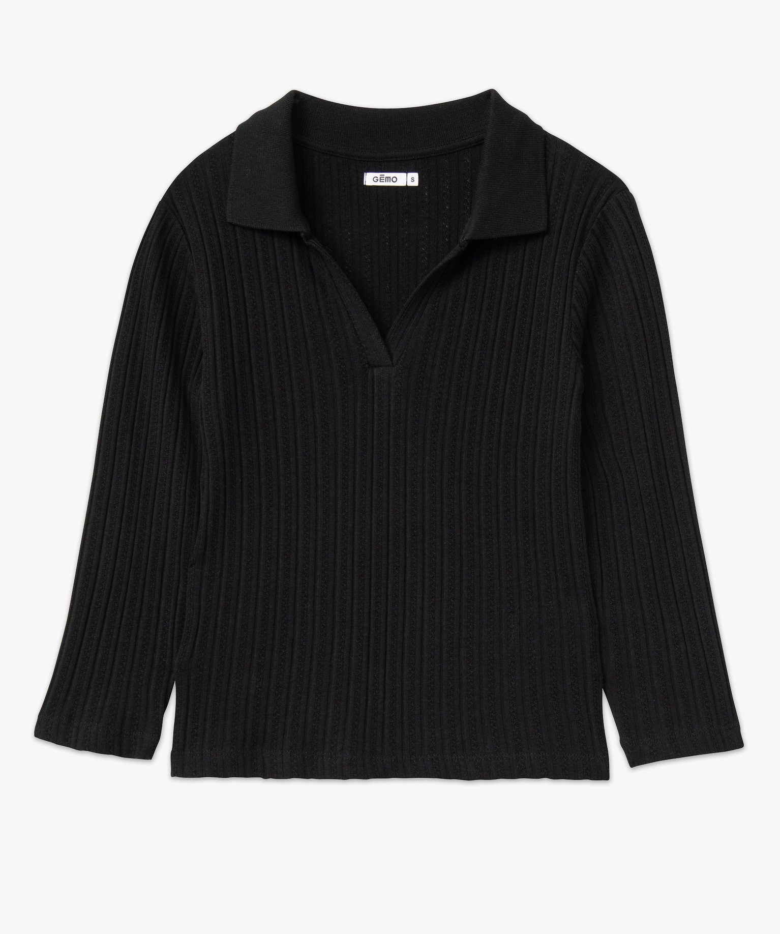 Tee-shirt à manches longues avec col polo femme noir | GEMO