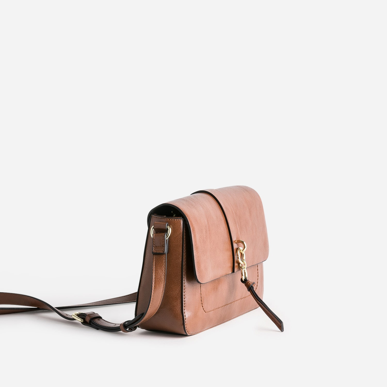Sac bandoulière cognac avec double anneaux
