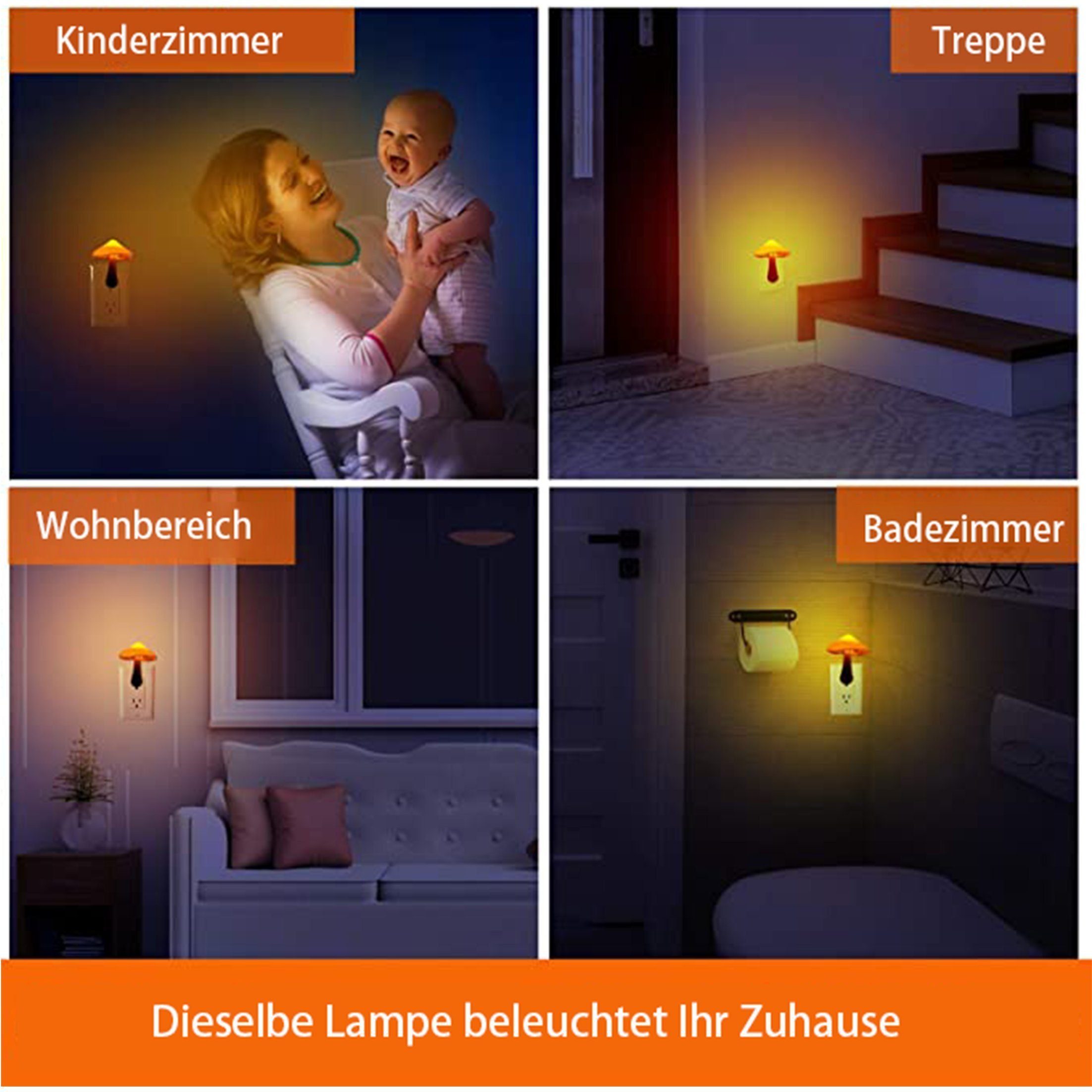 LANOR Pilz-Nachtlicht,LED-Sockelleuchte,lichtgesteuertes Nachtlicht,gelb Smarte Lampe