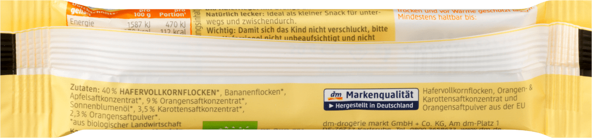 Fruchtriegel Hafer Orange-Karotte, ab 3 Jahre, 30 g