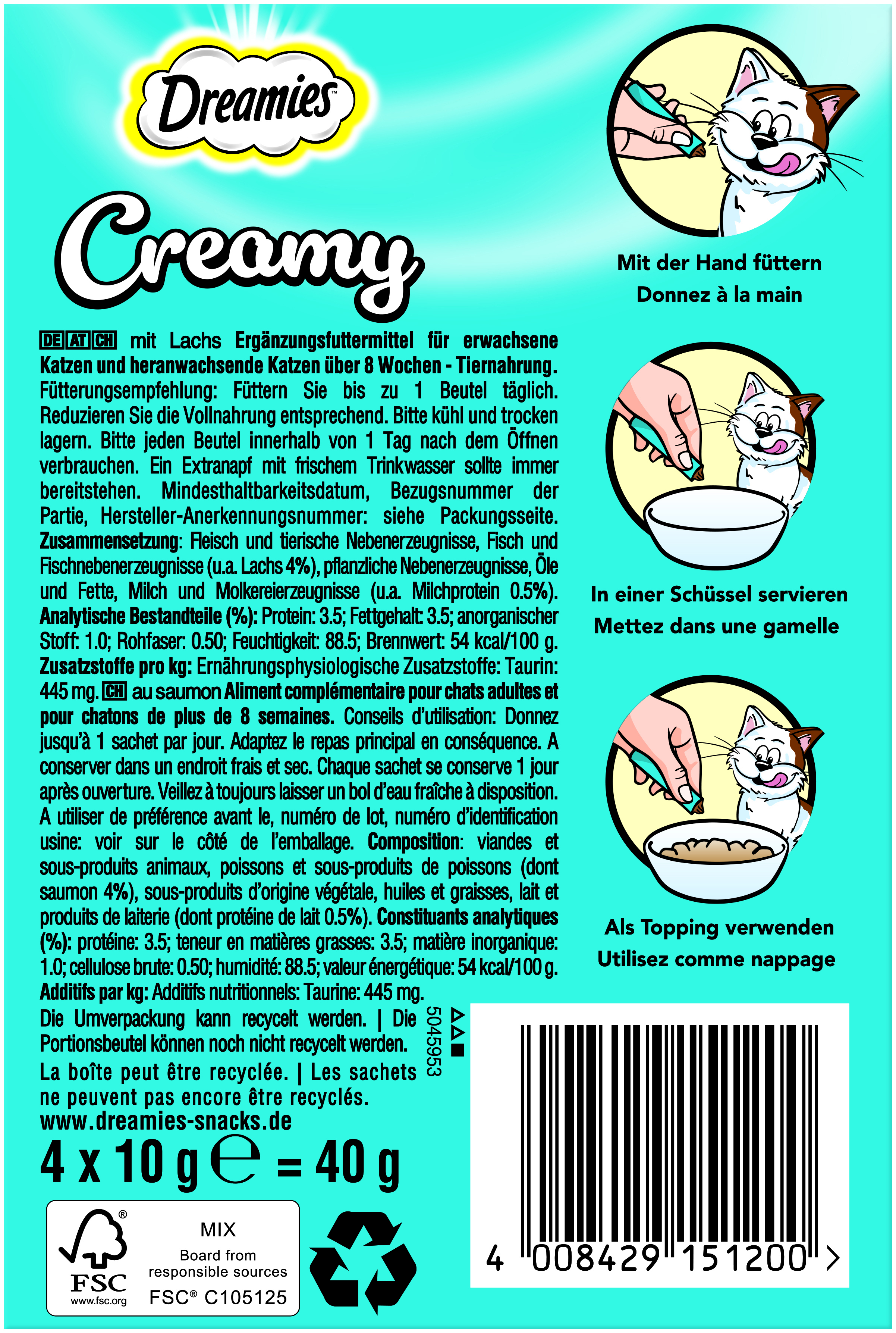 Dreamies Snacks Dreamies Creamy Snack 4x10g Lachs