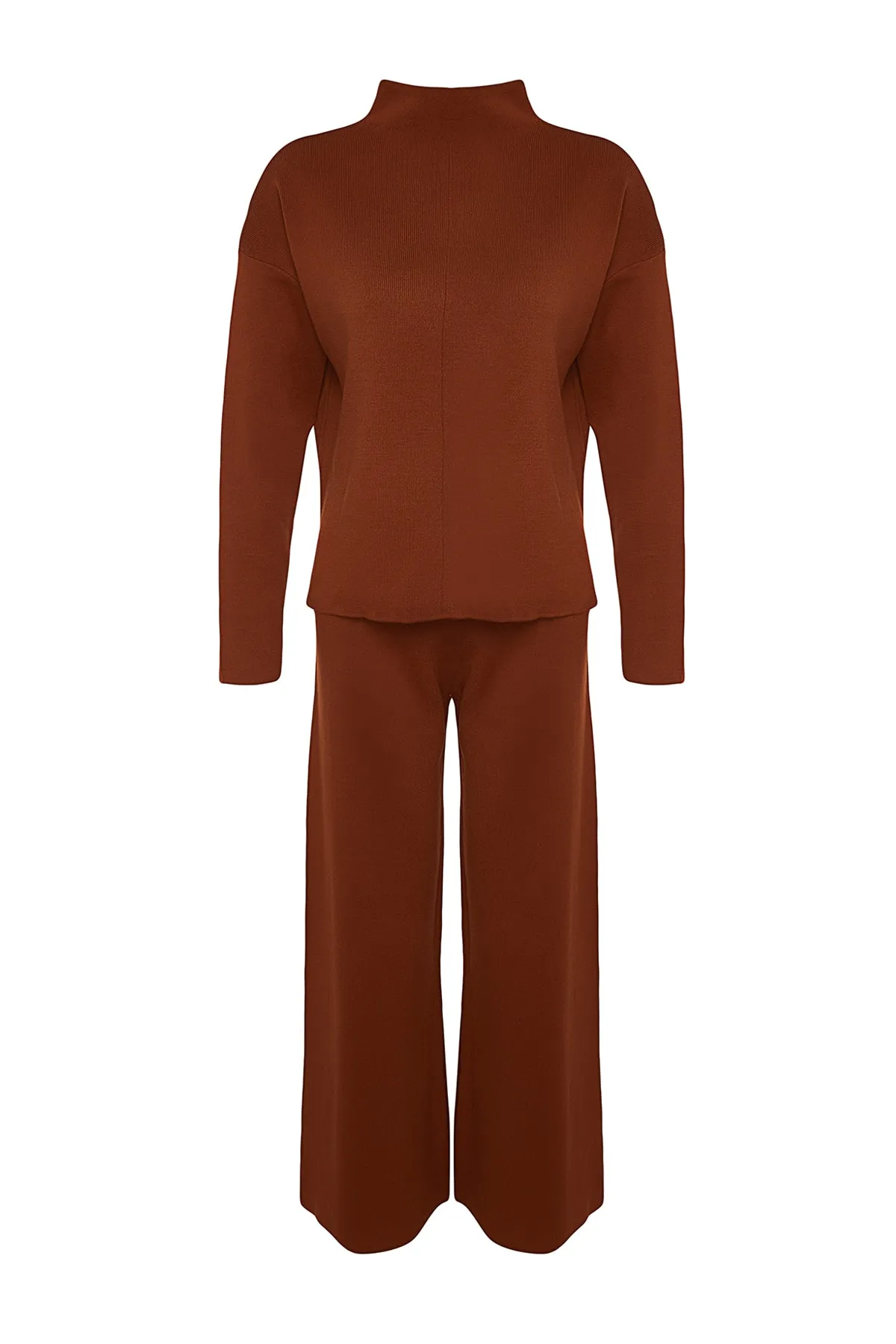 Trendyol Collection  Braunes Strickoberteil- und -unterteil-Set mit normaler Hose TWOAW21AU0060