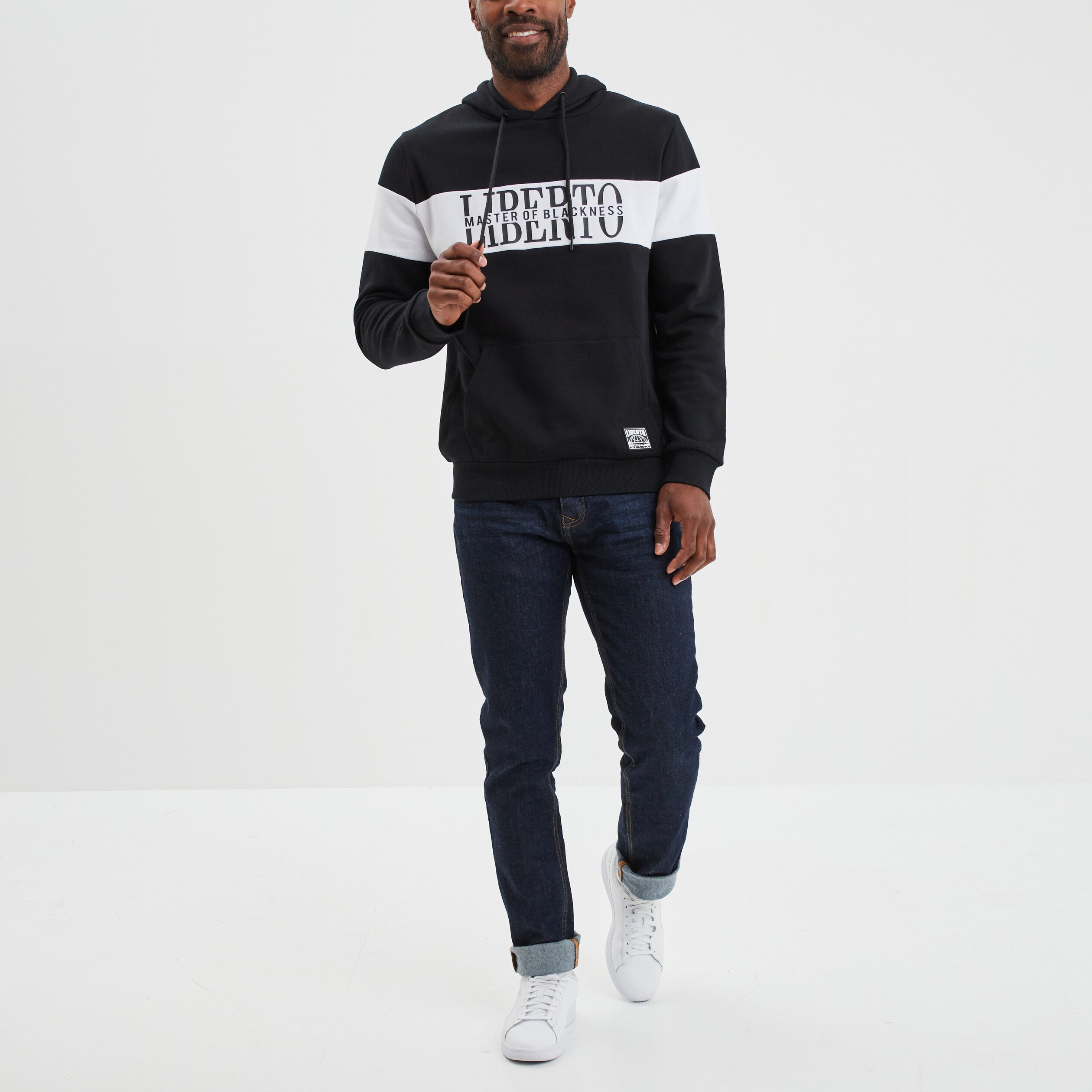 Sweat tricolor à capuche hoodie noir homme | La Halle