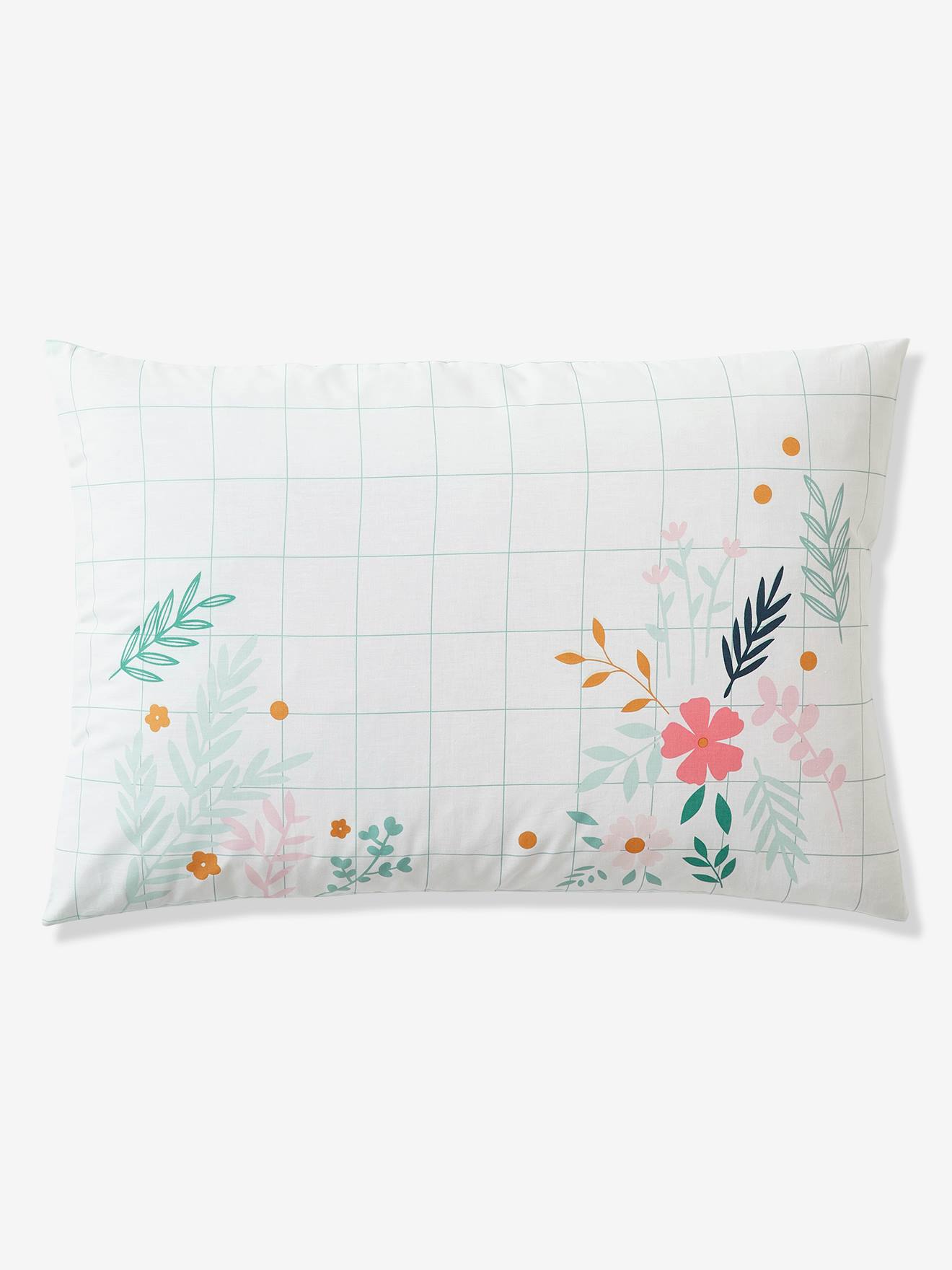 Parure housse de couette + taie d'oreiller enfant Bio Collection FLOREALE ecru/bleu grisé