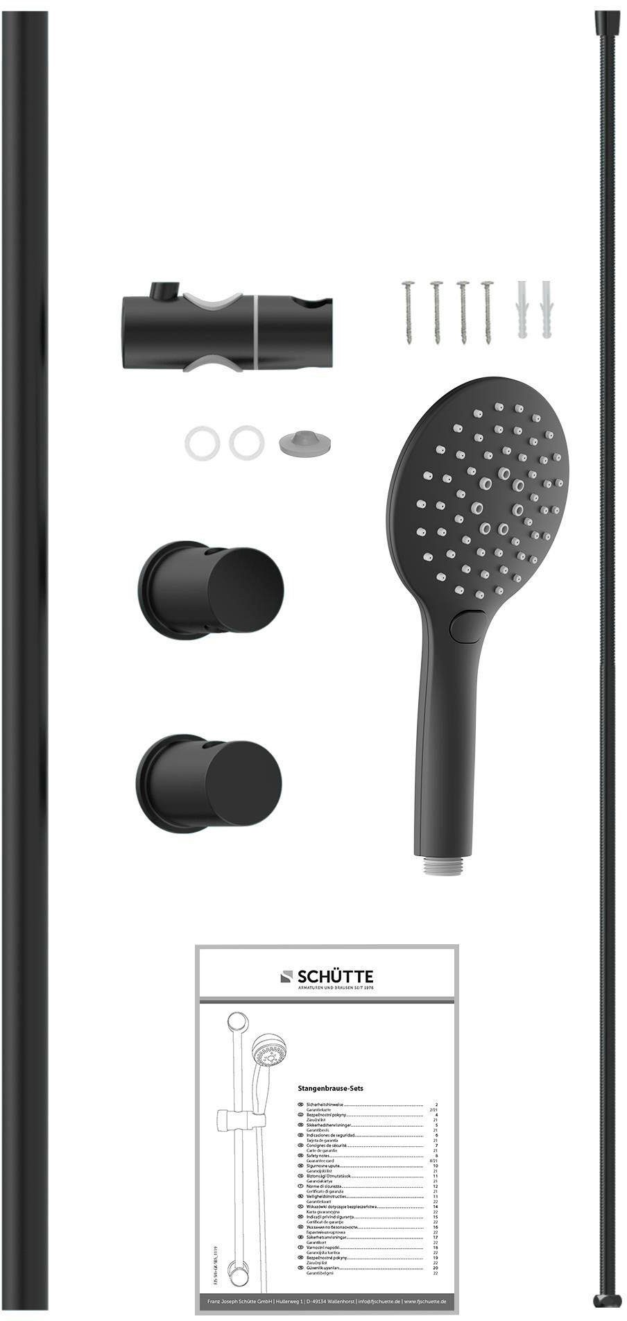 Schütte Duschsystem BLACK, Höhe 70 cm, 3 Strahlart(en), Überkopfbrauseset mit Thermostat, höhenverstellbar