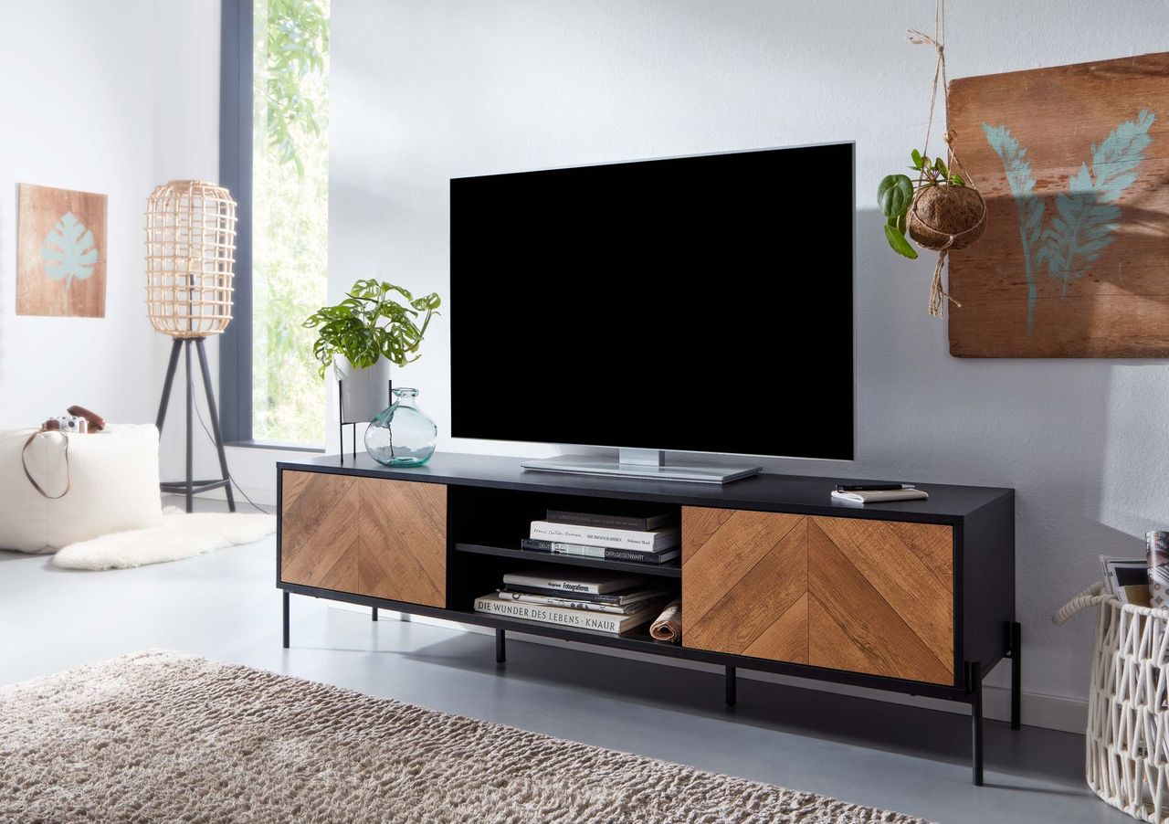 Skyport WOHNLING TV Schrank 163x45x40 cm Lowboard Holz Fernsehkommode Fernsehschrank