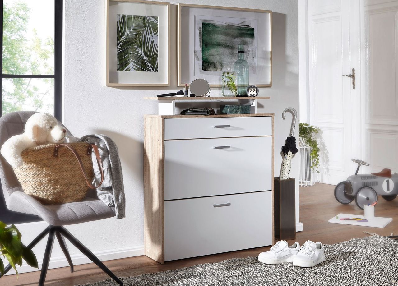 Wohnling Schuhschrank MDF Sonoma Eiche 80 cm Schuhregal Schuhkipper Design Schuh-Kommode modern Sideboard Schuhablage