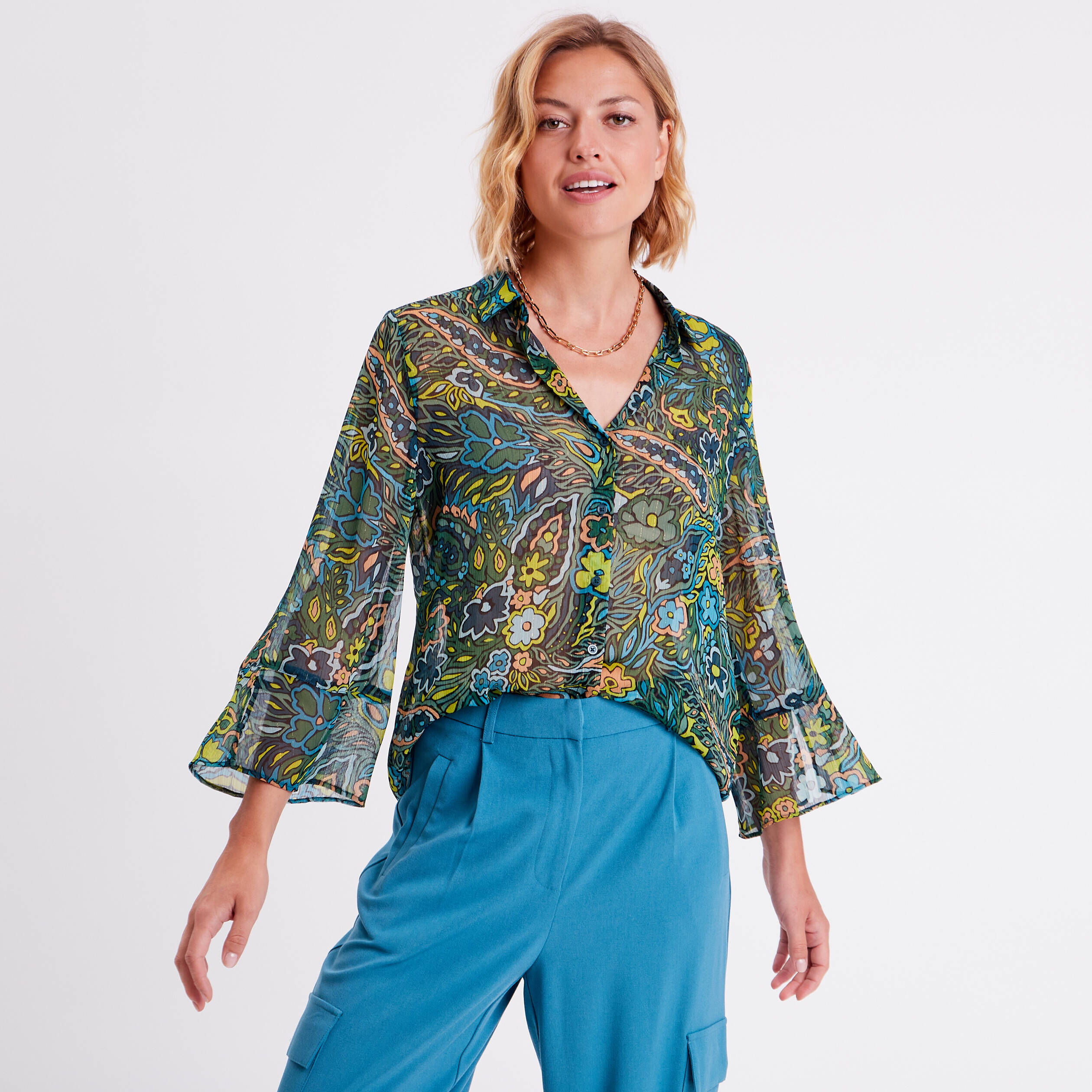 Chemise manches 3/4 noir femme | Cache Cache