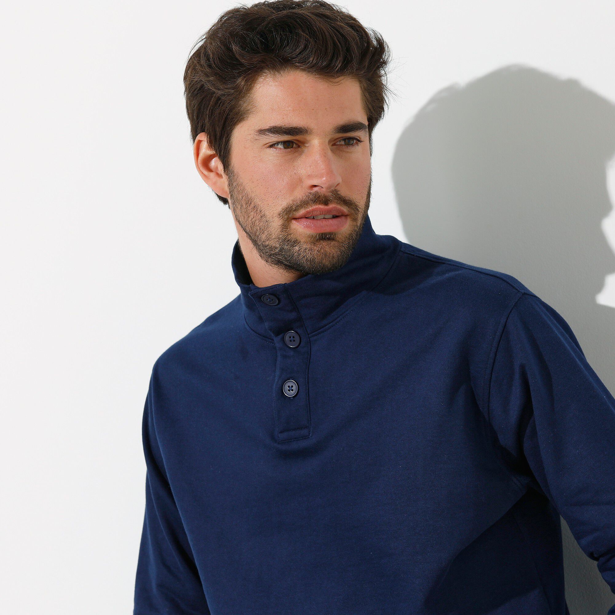 Sweat col montant boutonné en molleton