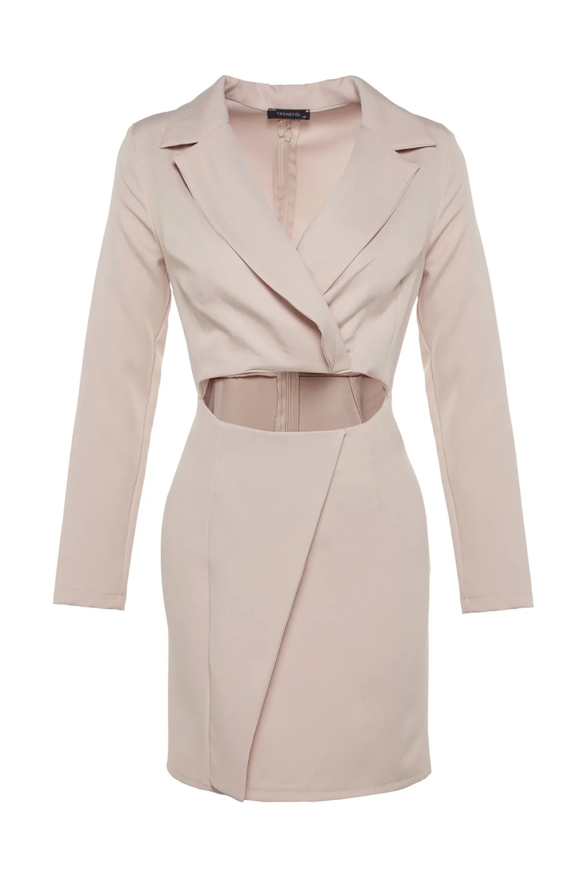 Trendyol Collection  Steinfarbenes, zweireihiges, gewebtes, elegantes Abendkleid mit Fensterausschnitt und Ausschnitten TPRSS22EL0592