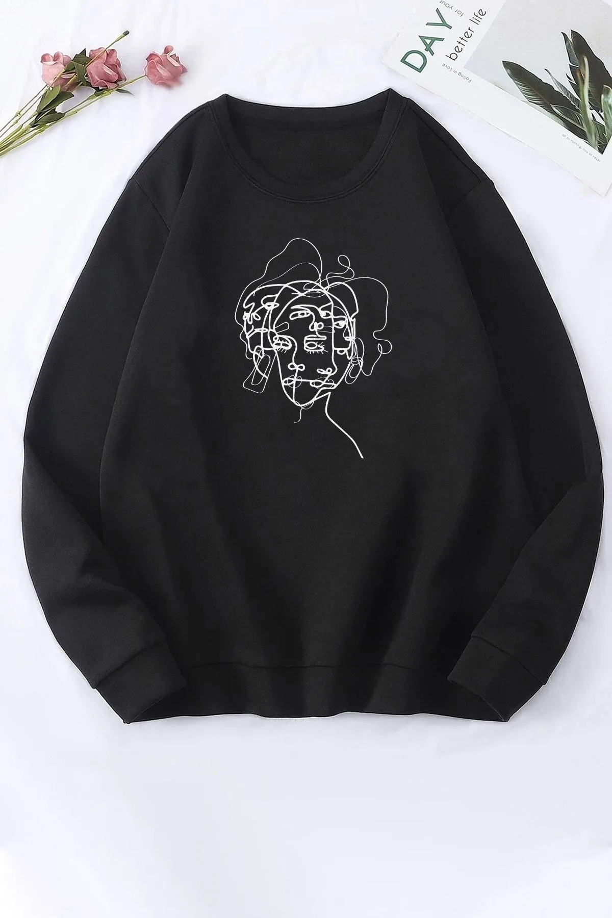 uyguntarz  Unisex-Sweatshirt mit Rundhalsausschnitt und One-Line-Print für Damen