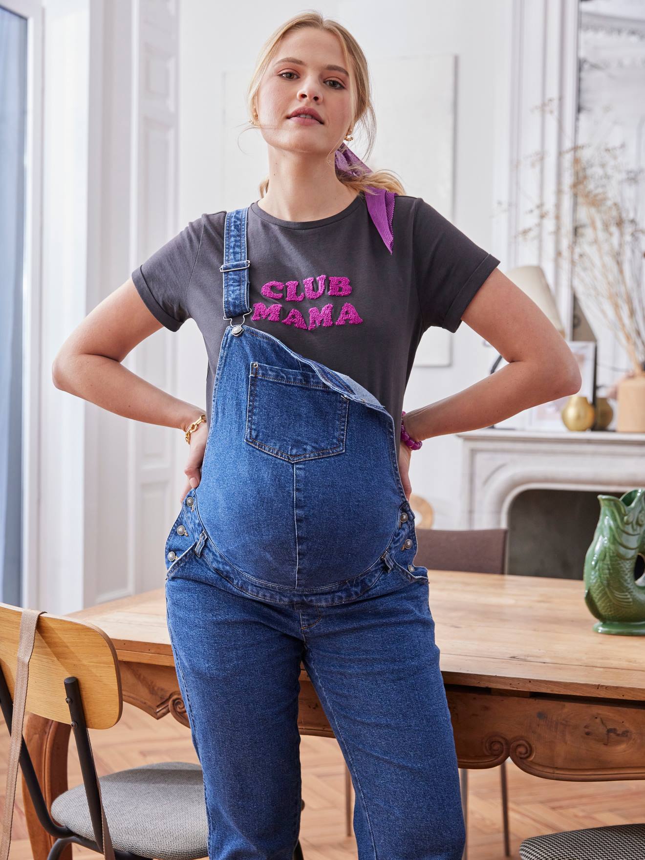 Vertbaudet Bio-Kollektion: T-Shirt für Schwangerschaft CLUB MAMA, personalisierbar - anthrazit