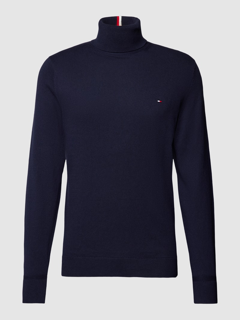 Rollkragenpullover mit Kaschmir-Anteil und Logo-Stitching in marineblau