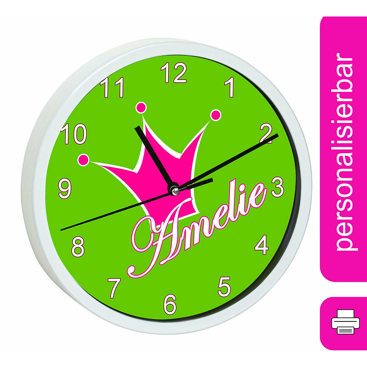Kinder Wanduhr personalisiert mit Name Krone apfelgrün rosa