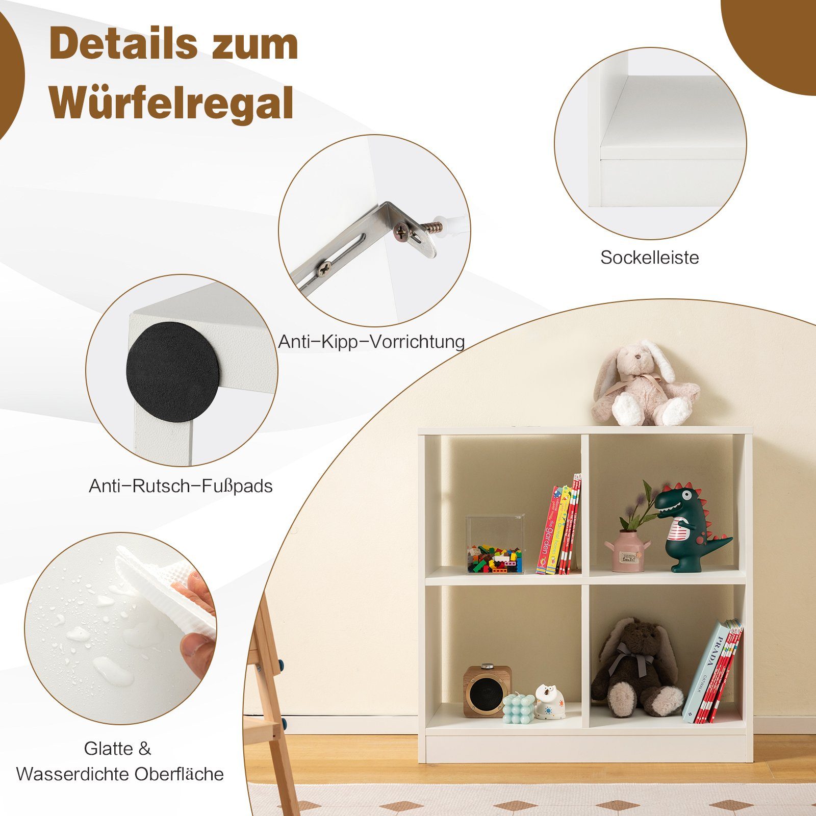 COSTWAY Bücherregal, mit 4 Fächern, 73 x 33 x 73 cm