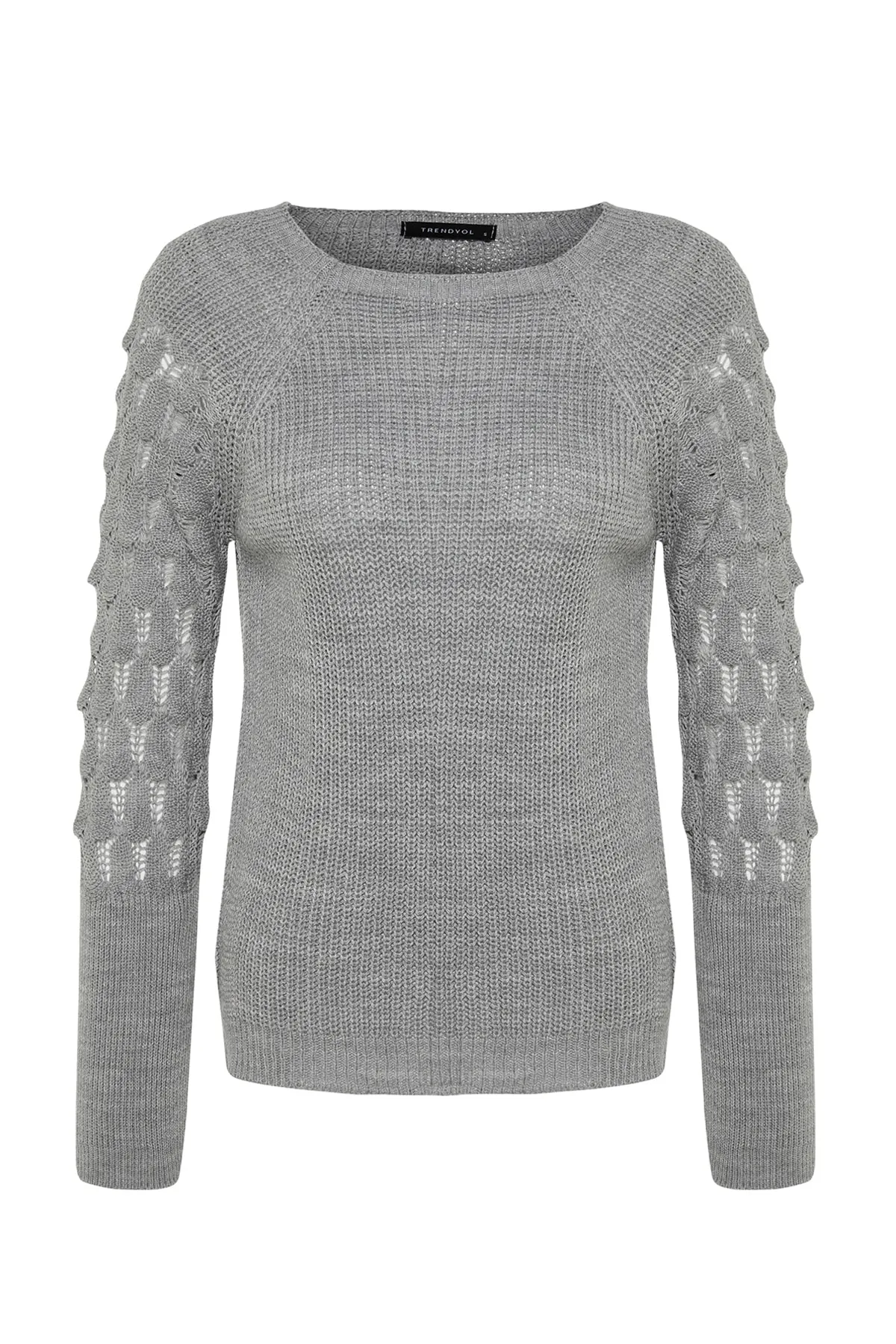 Trendyol Collection  Grauer strukturierter Strickpullover mit Rundhalsausschnitt TWOAW20KZ0130