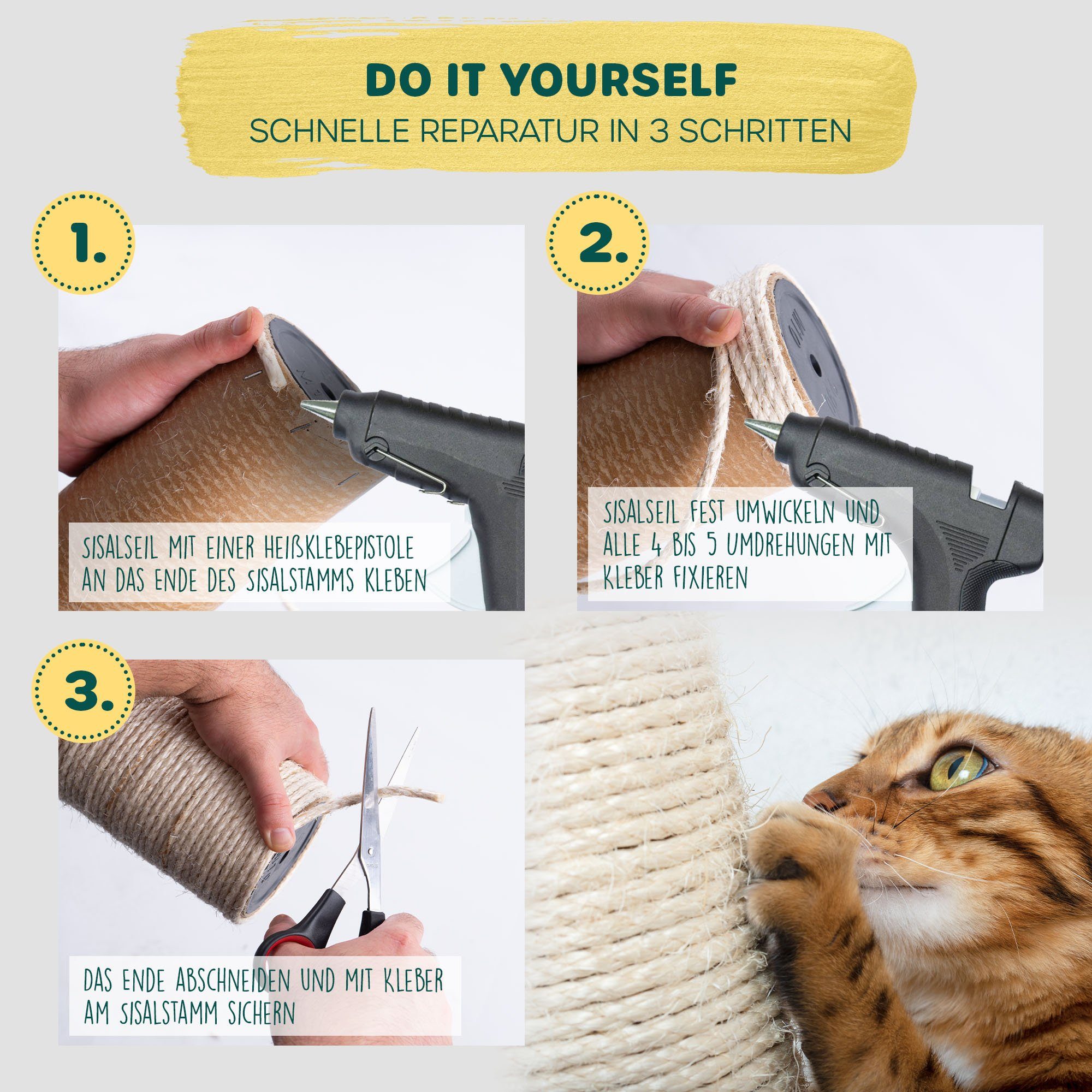 Happypet Kratzbaum Sisalseil, DIY Sisalschnur Hanfseil, Krallenpflege für Katzen, Gratis Spielmaus
