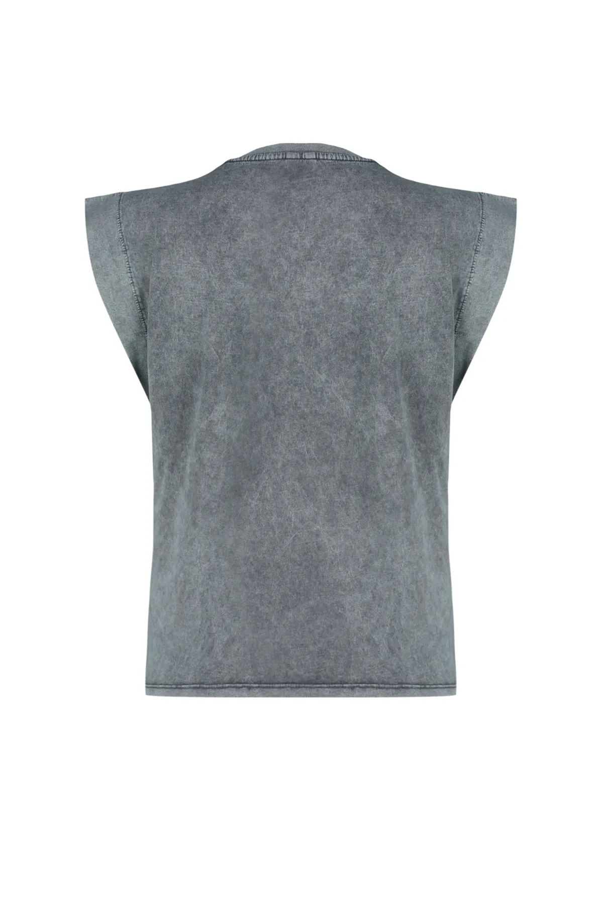Trendyol Collection  Anthrazit*001 Basic-Strick-T-Shirt aus 100 % Baumwollwatte mit verblasstem Effekt und Rundhalsausschnitt TWOSS20TS0021