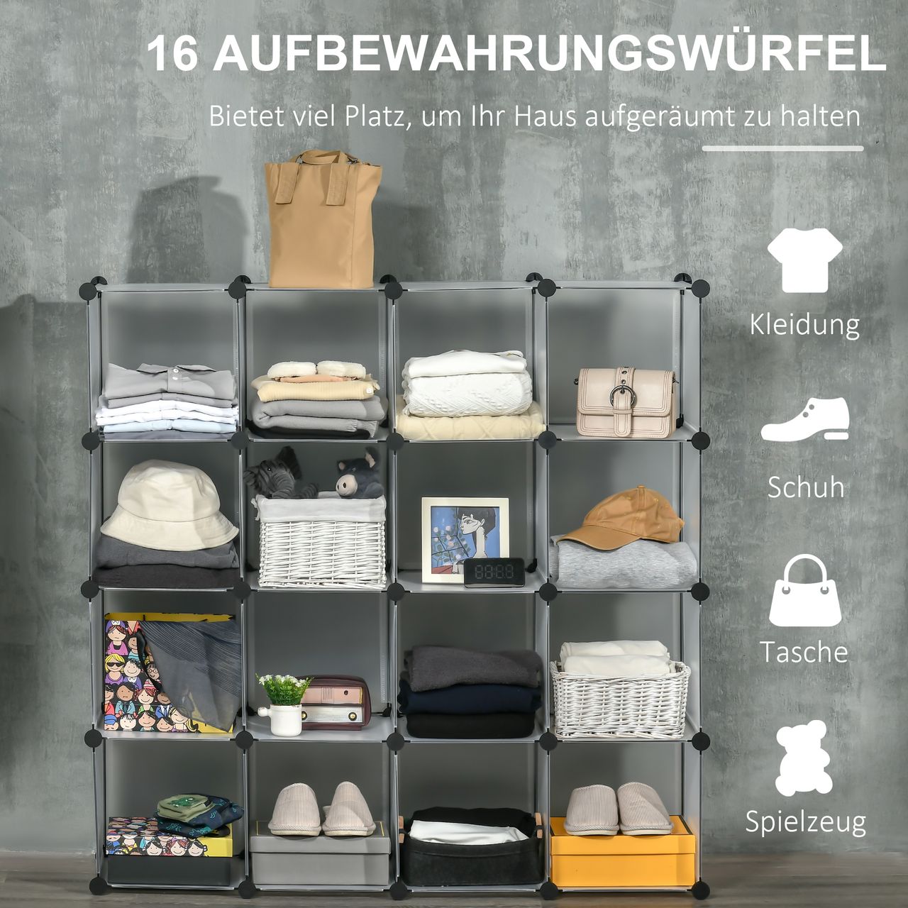 HOMCOM DIY Würfel Regalsystem 16 Würfeln Standregal 125 x 32 x 125 cm