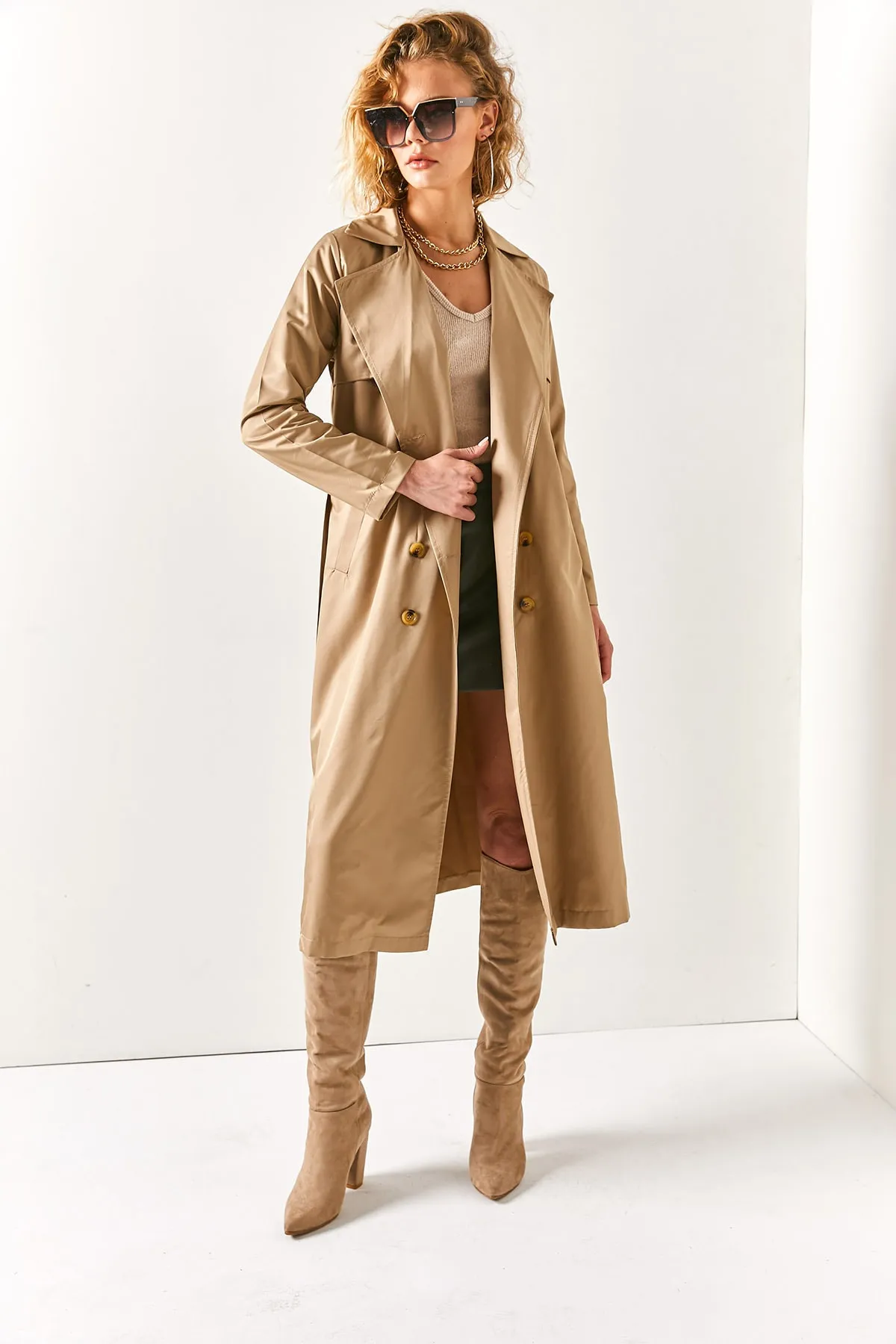 Olalook  Damen Trenchcoat mit Nerztasche, ungefüttert TRC-00000002