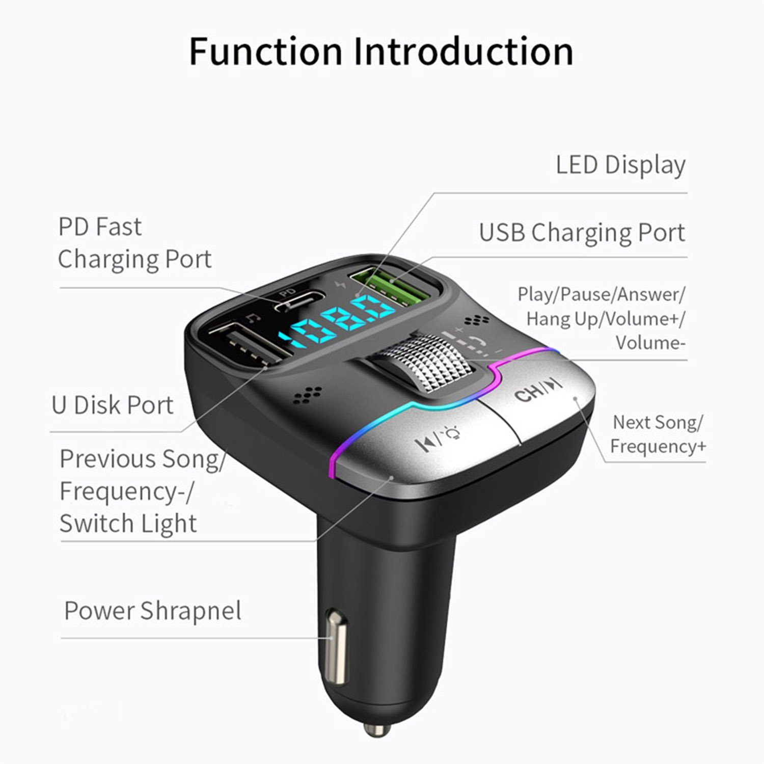 Mutoy Bluetooth 5.3 FM Transmitter für Auto,MP3-Player KFZ-Transmitter 2 Mikrofone, Typ C PD 25W Dual USB Schnell ladegerät Auto, Stärkeres Dual Mic & Bass-Boost