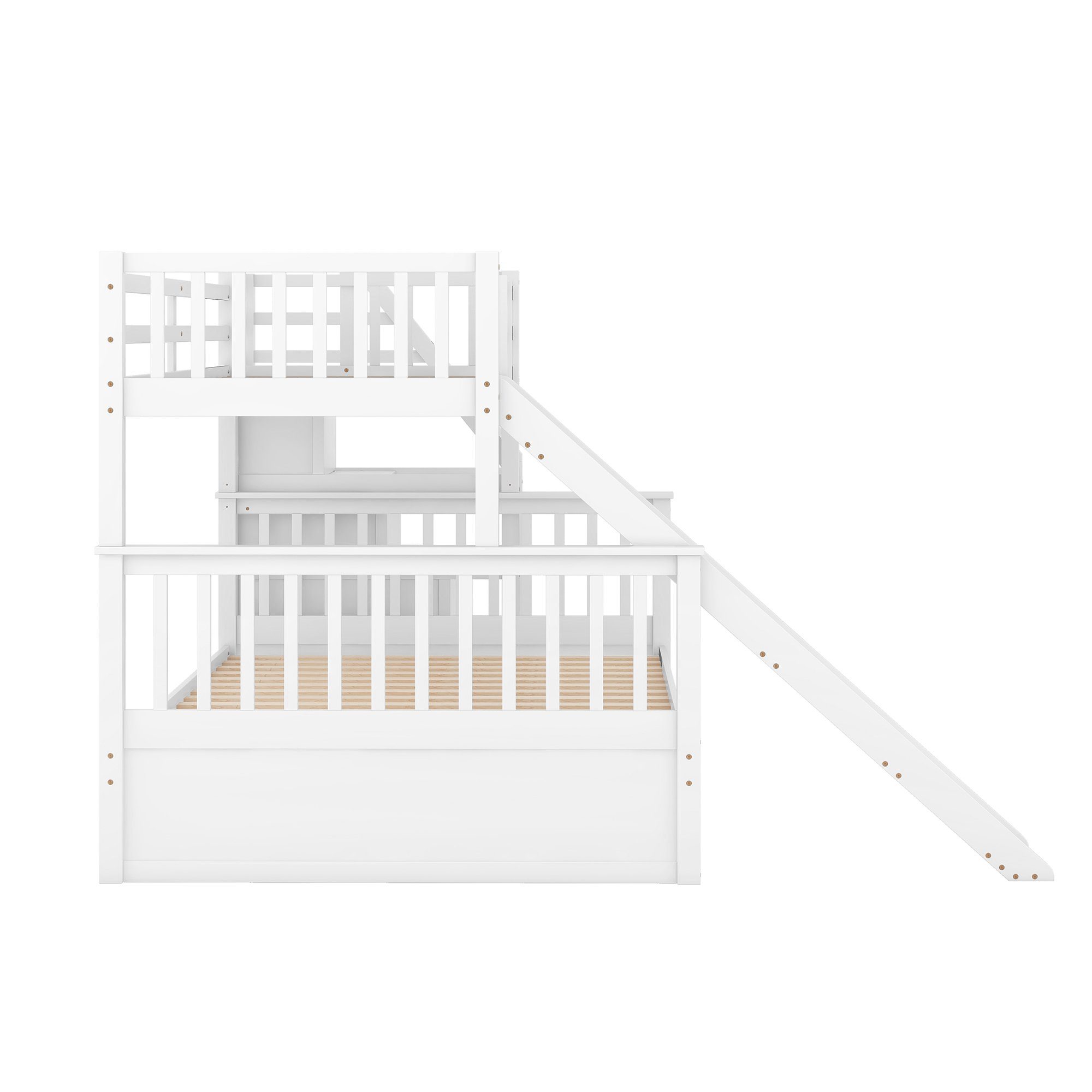 HAUSS SPLOE Kinderbett Etagenbett Holzbett Kinderbett Hochbett Bettrahmen Einzelbett (mit Schubladen, Stauraum und Rutsche, multifunktional, 90 x 200 über 140 x 200), Ohne Matratze