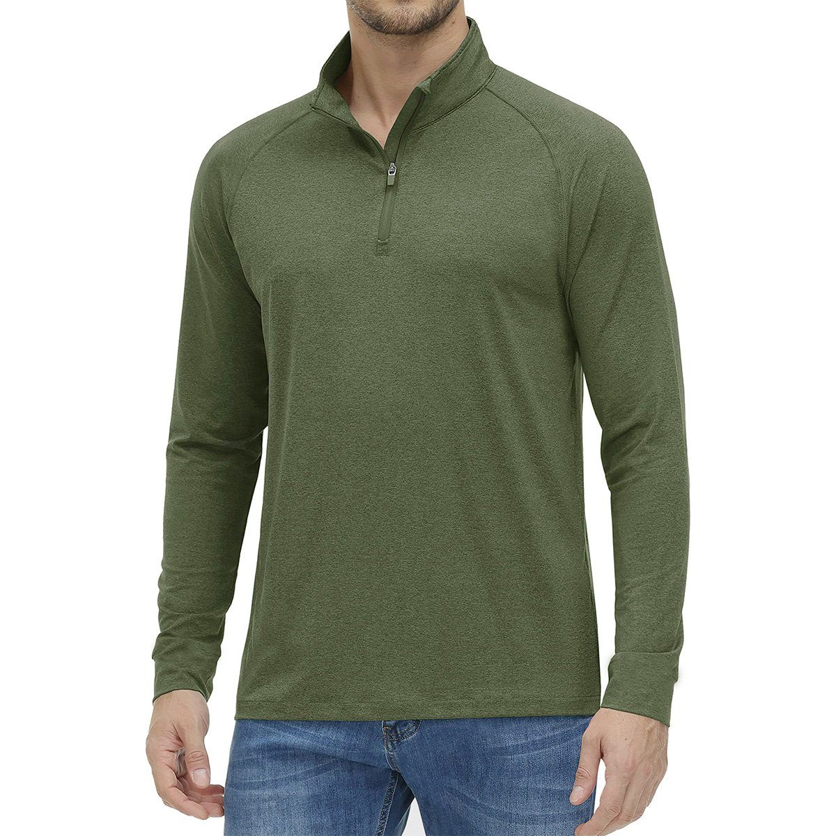 MEETYOO Langarm-Poloshirt Herren Langarm Poloshirt Funktionsshirt (Rollkragenshirts, Langarmshirt, Basic Shirt, Sweatshirt, Pullover, Longsleeve) 1/4-Reißverschluss, UPF 50+, Tops