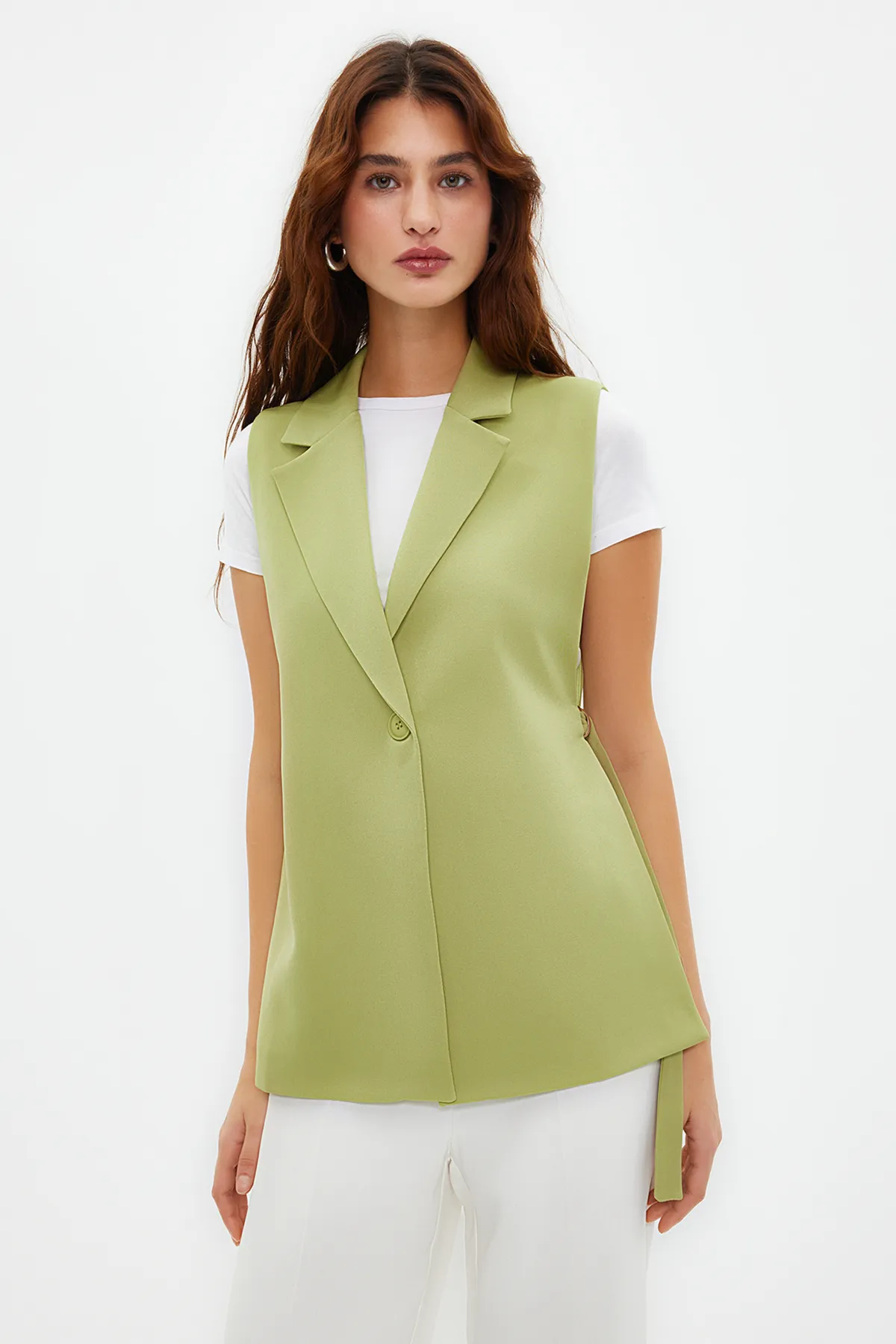 Trendyol Collection  Hellkhakifarbene, taillierte Webweste TWOAW23YE00032