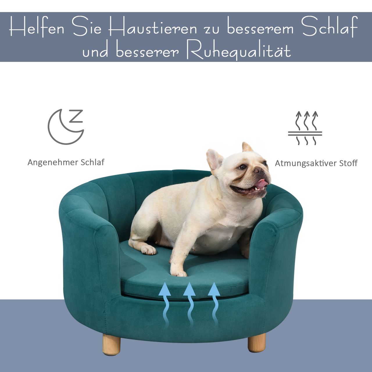 PawHut Hundesofa mit Weichem Bezug Rundes Hundebett Haustiersofa mit Holzbeinen