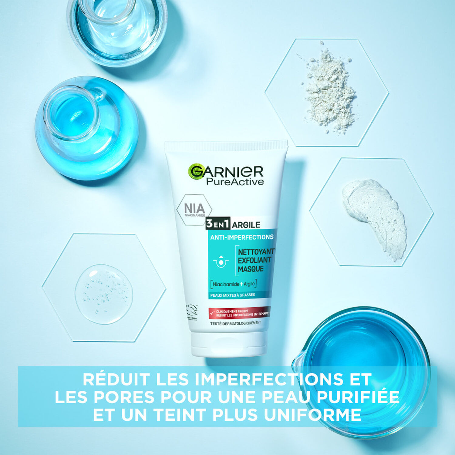 Garnier SkinActive Pure Active Nettoyant 3 en 1 Argile