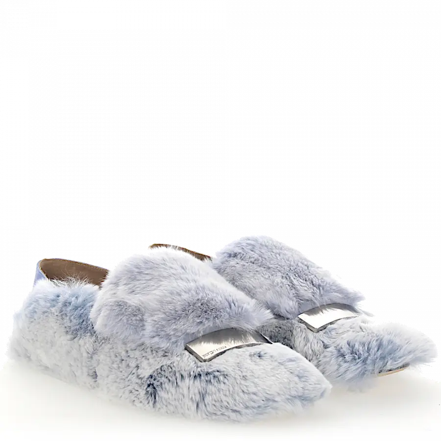 Sergio Rossi - Slipper A77990 Kaninchenfell Metallspange hellblau - blau
