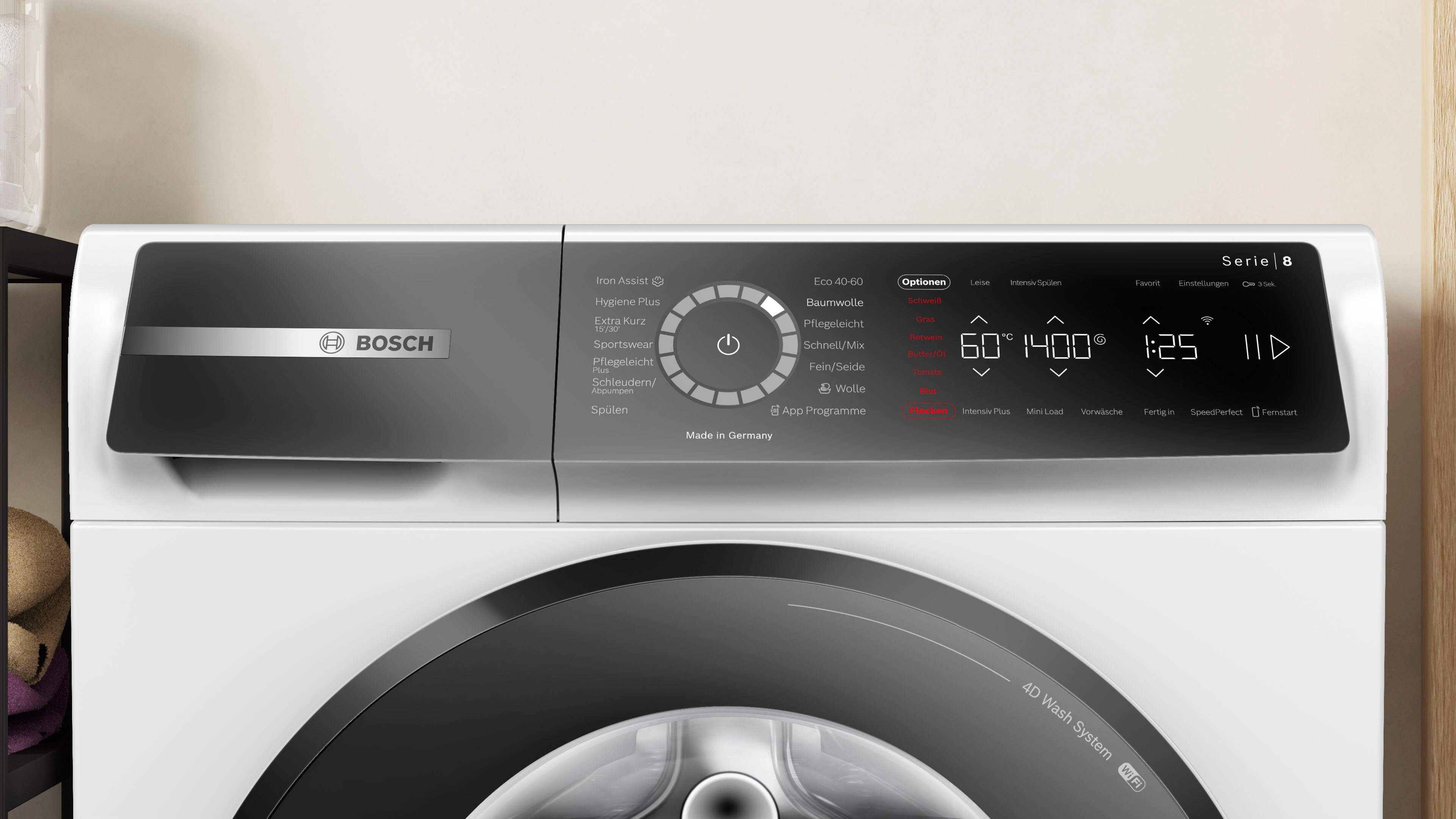 BOSCH Waschmaschine Serie 8 WGB254030, 10 kg, 1400 U/min, Iron Assist reduziert dank Dampf 50 % der Falten