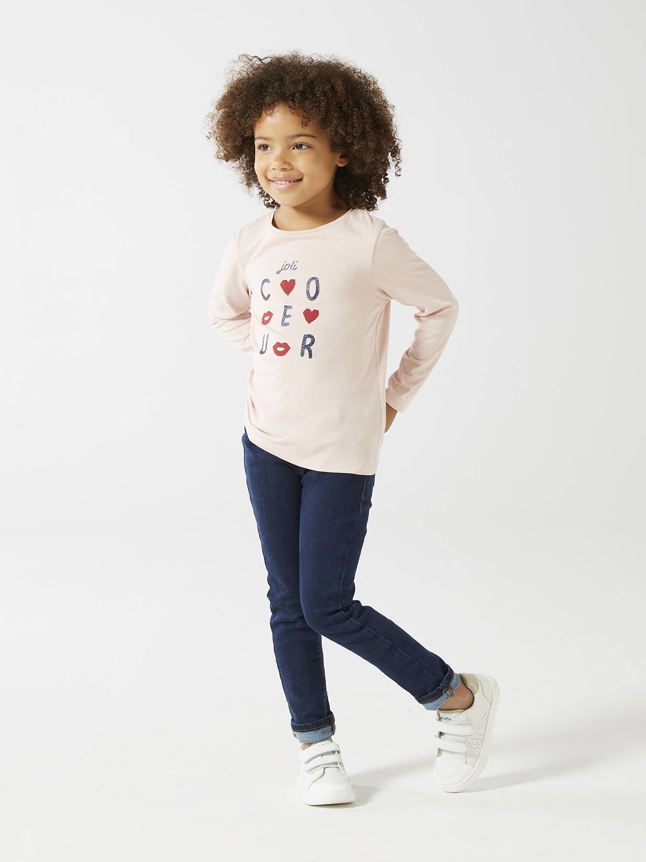 T-shirt Basics message irisé fille manches longues bleu marine