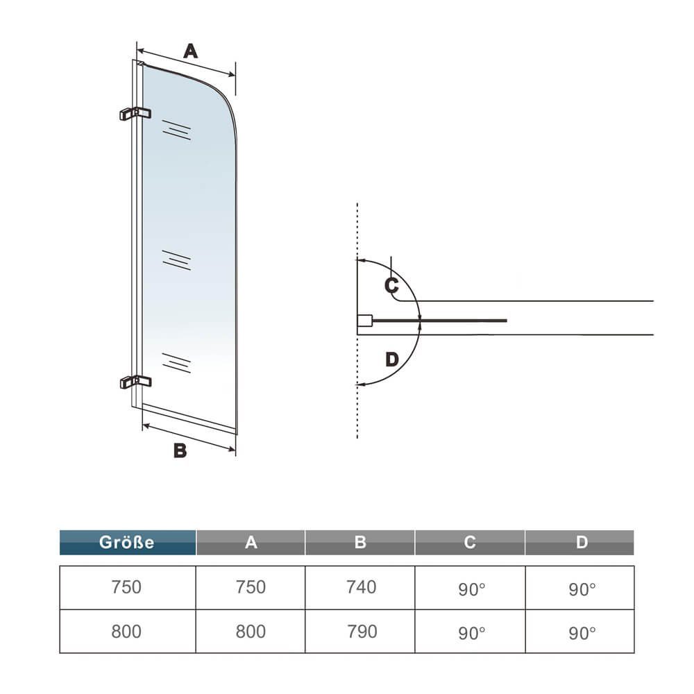 duschspa Badewannenaufsatz 5mm Badewannenaufsatz Duschwand Glaswand Duschabtrennung Dusche, Einscheibensicherheitsglas, Sicherheitsglas, (Set), Breite 80cm, Höhe 140cm, Glas