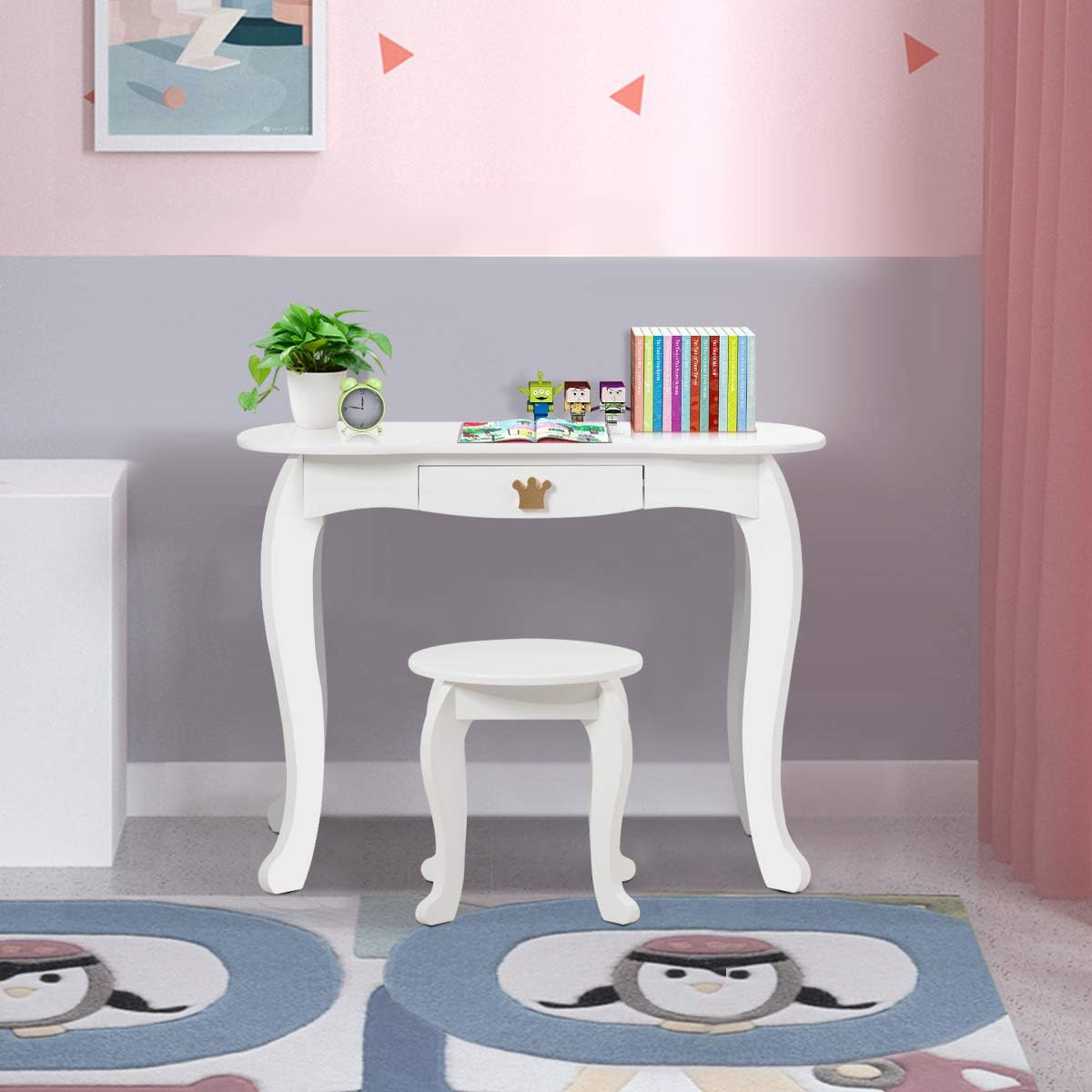 Costway COSTWAY Kinder Schminktisch mit Hocker und Abnehmbarer Spiegel
