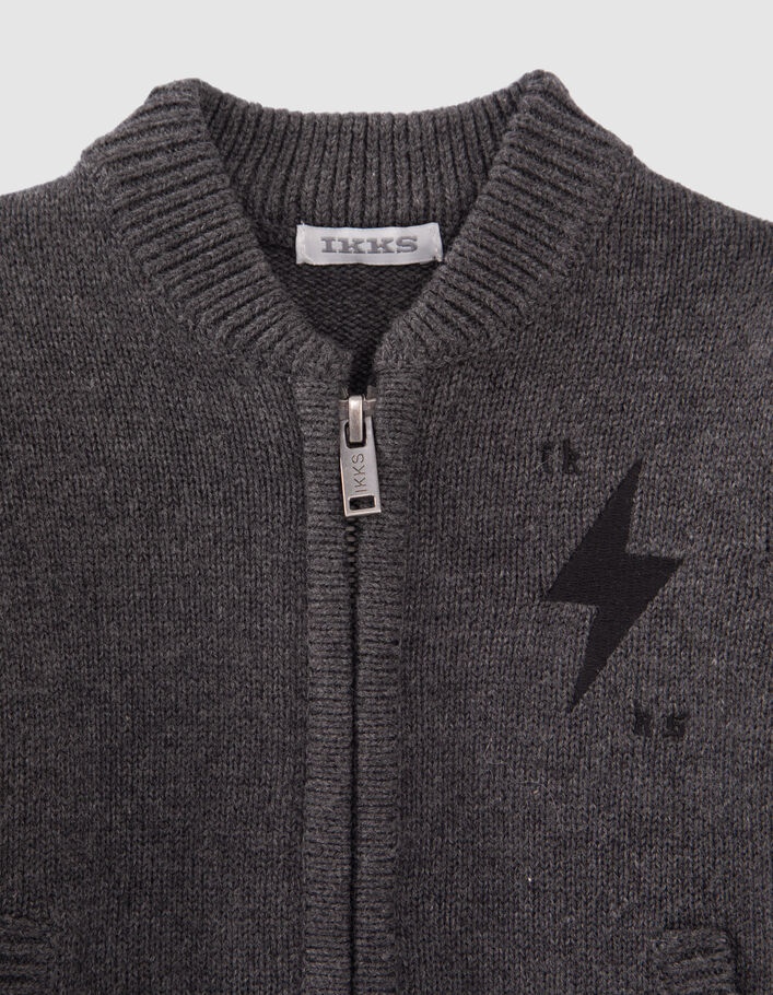 Cardigan gris tricot avec broderies manches bébé garçon