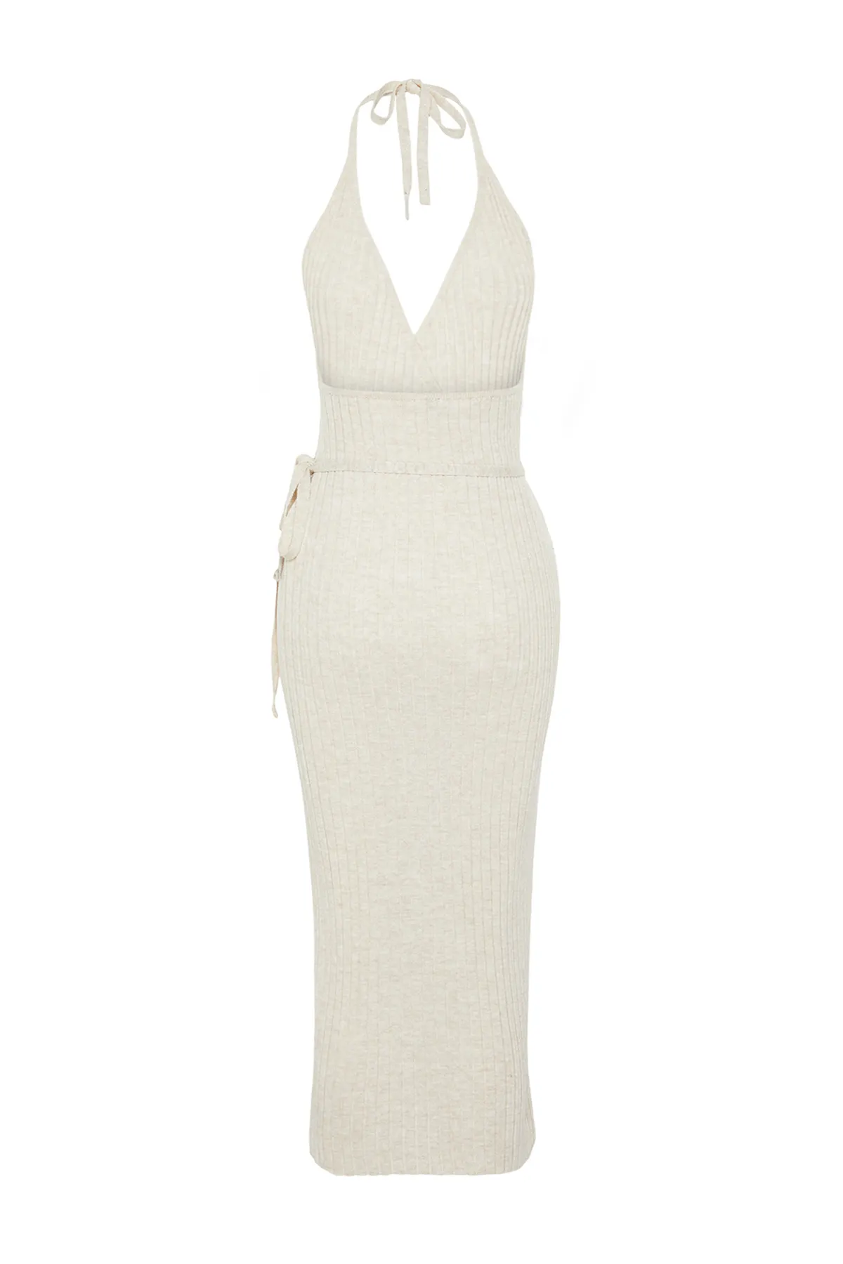 Trendyol Collection  Steinfarbenes Maxi-Strickkleid mit Bindedetail TWOSS24EL00248