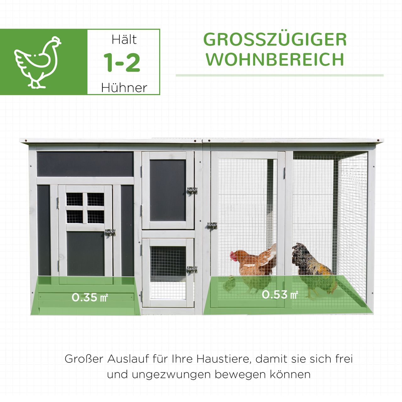 PawHut Hühnerstall Hühnerhaus Geeignet für 1-2 Hühner mit Nistkasten Eierkiste