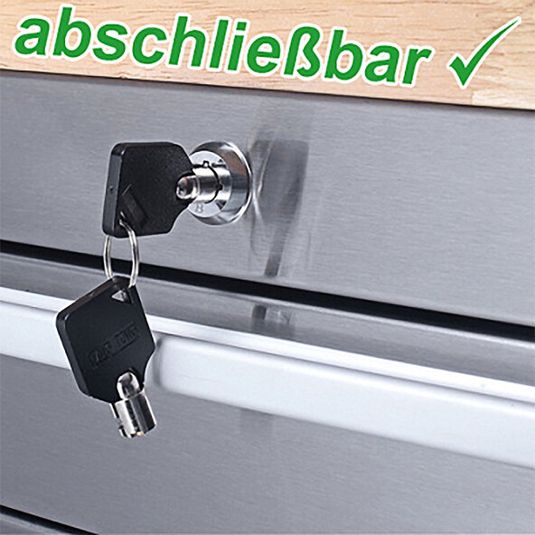 Edelstahl-Werkstattwagen, 10 Schubladen, 198 cm