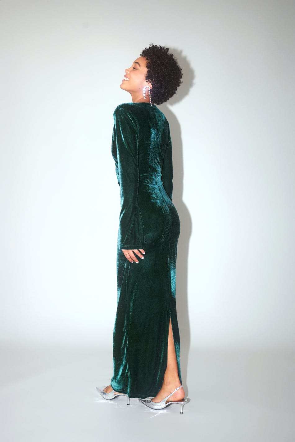 Ruched velvet maxi dress