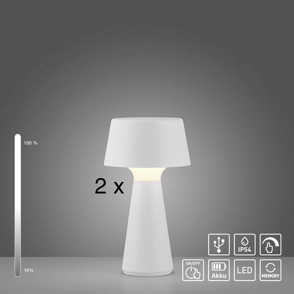 LED-Akku-Tischleuchte Lepa, 2er Set, weiß