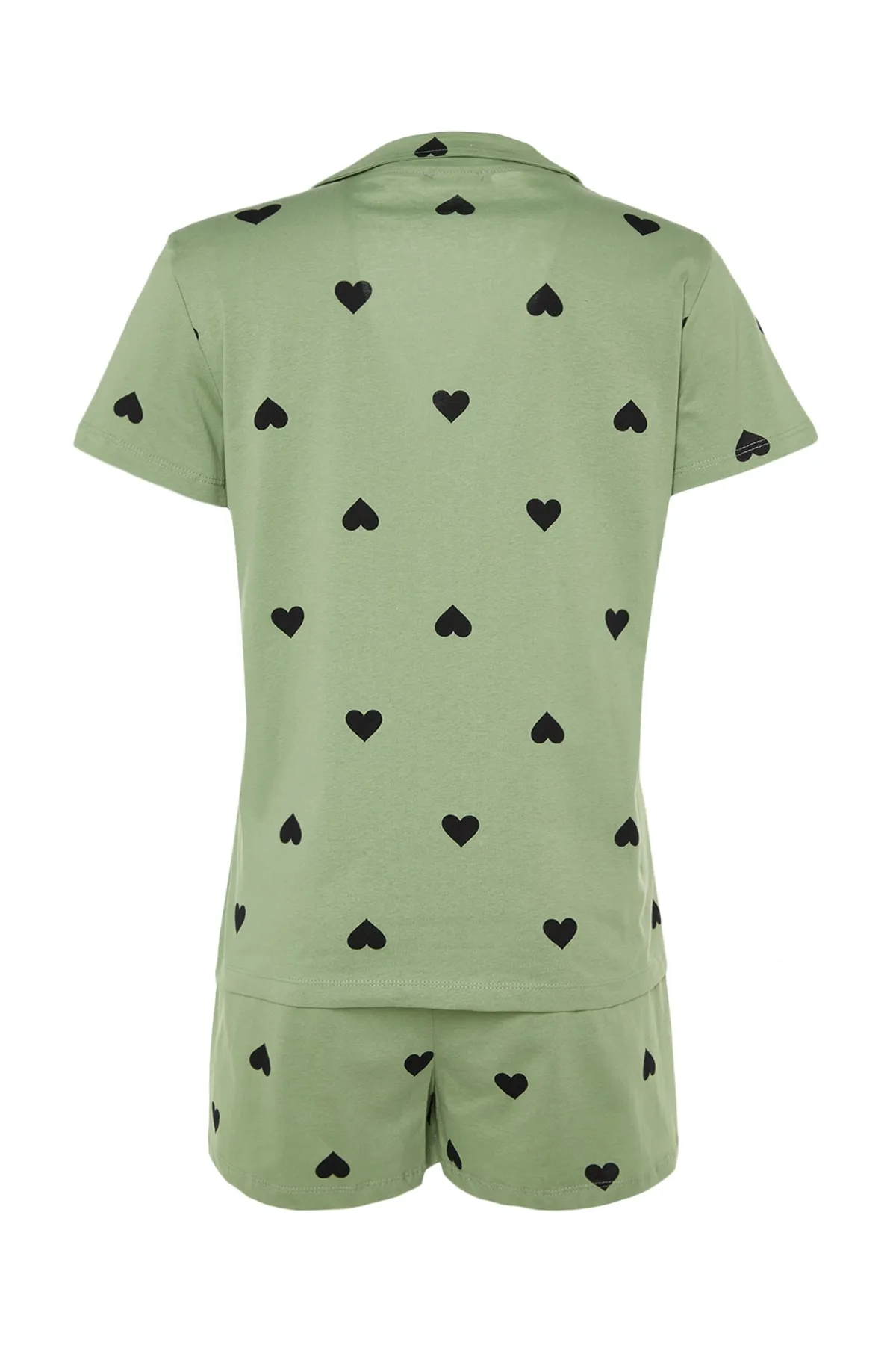 Trendyol Collection  Grünes, gestricktes Pyjama-Set mit Hemd und Shorts aus 100 % Baumwolle mit Herzmuster THMSS21PT0756