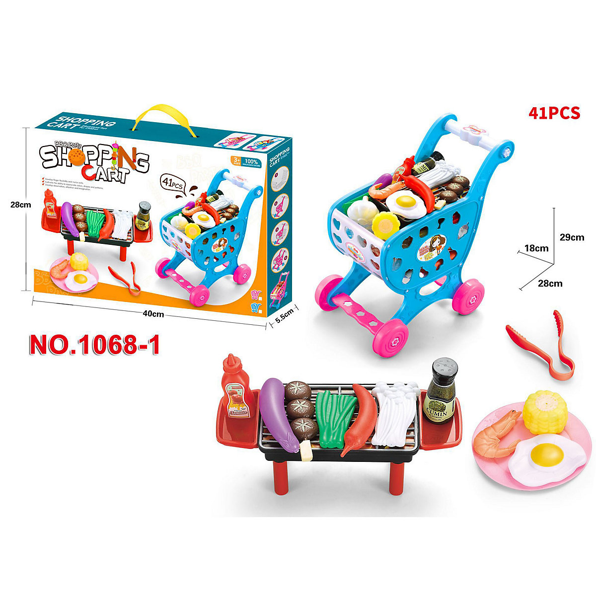 Kinder Küche Kochen und Kochsimulation Lebensmittel Simulation Einkaufswagen Mini-Grill-Set für Kinder