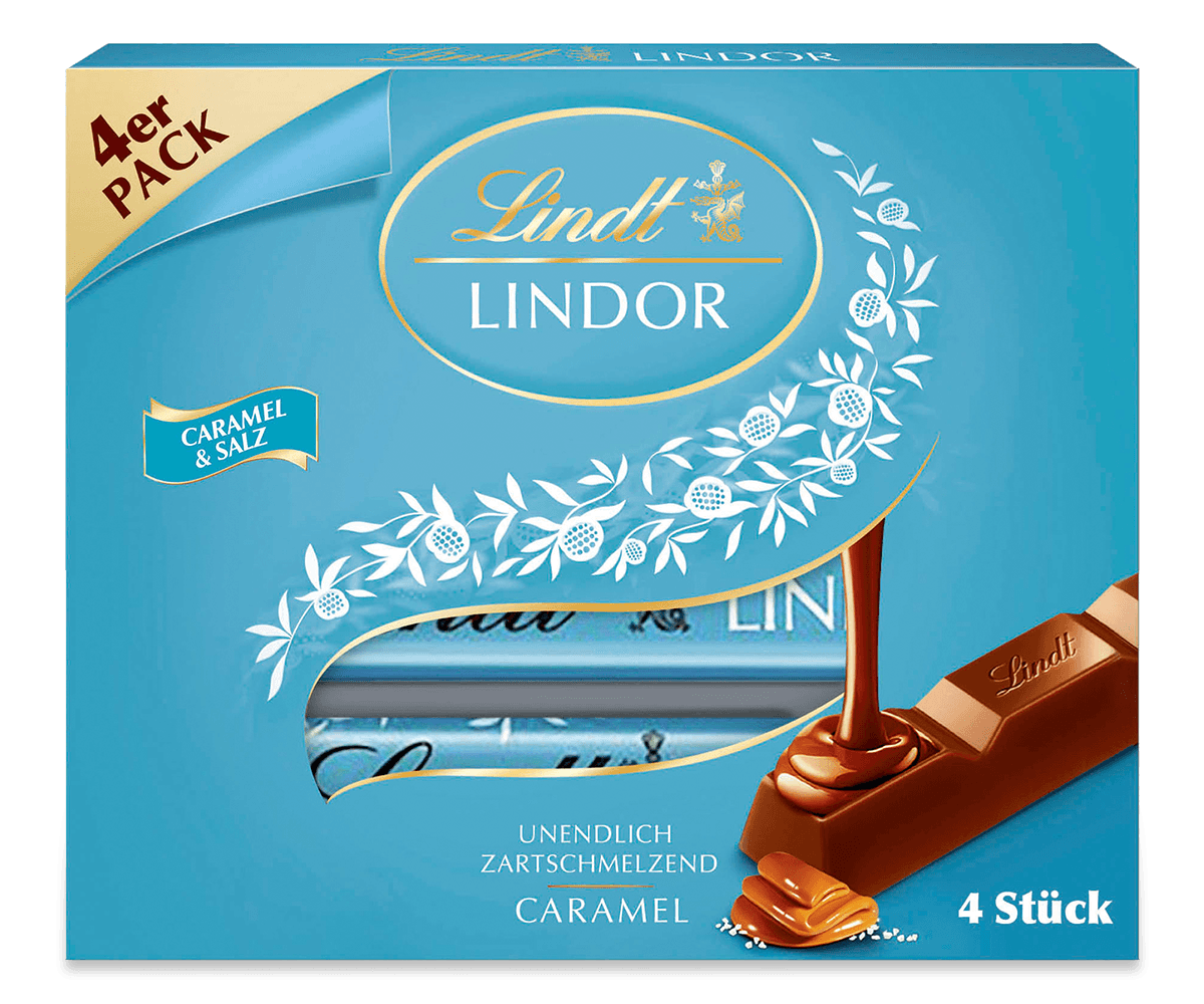 LINDOR Stick Multipack Caramel & Salz, 4 x 25g