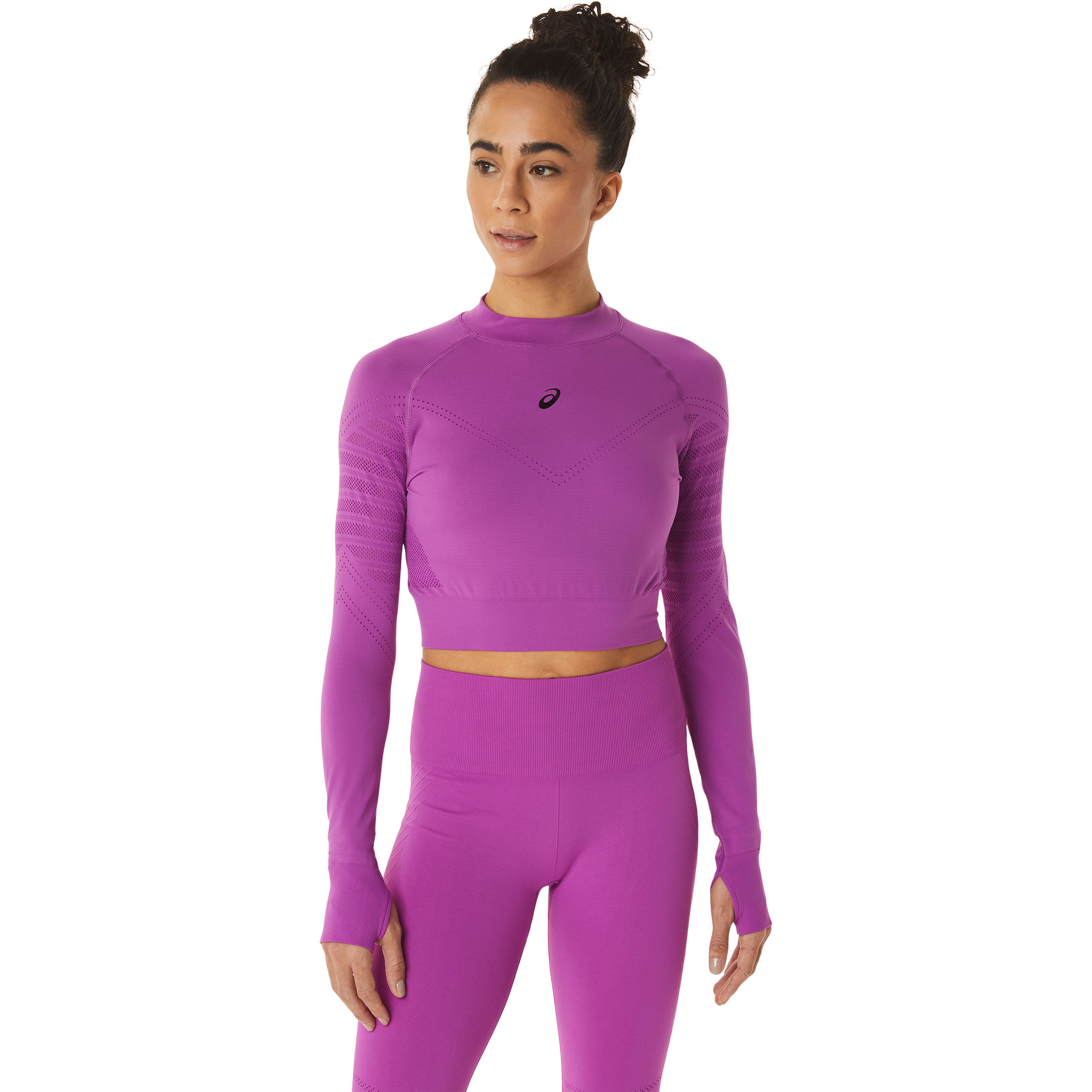 Seamless Crop Top Longsleeve Damen - Lila