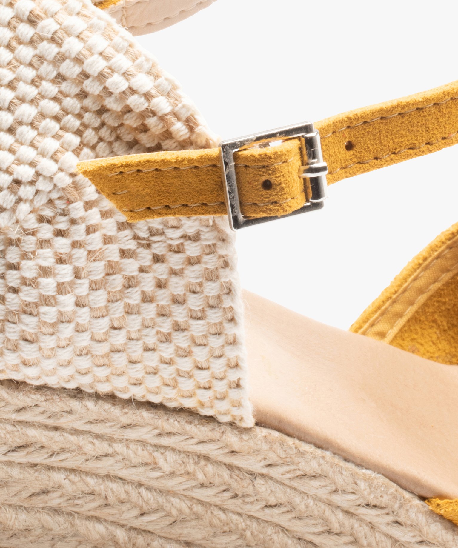 Sandales femme compensées dessus cuir uni jaune | GEMO